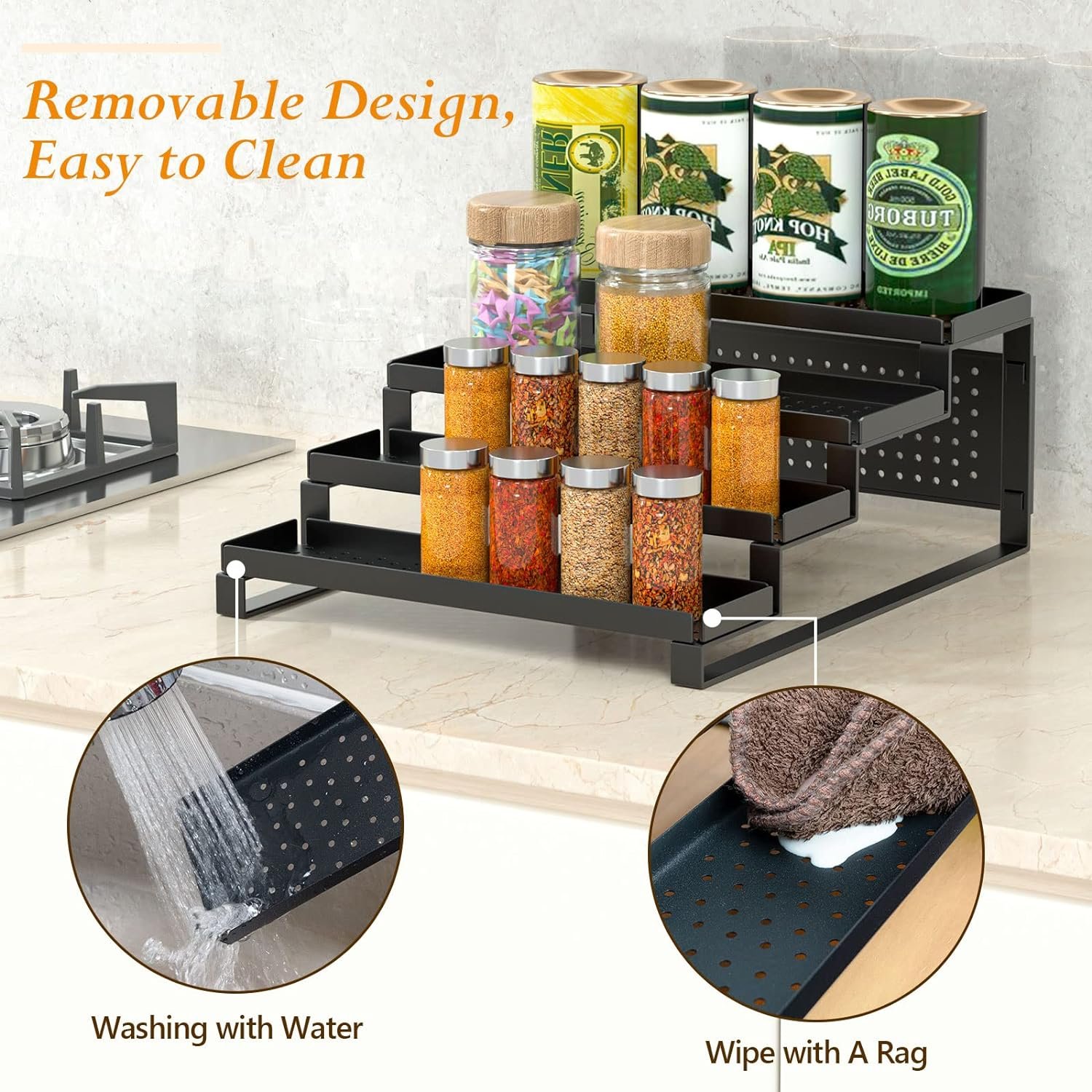 3-Tiered Shelf Organizer, Sturdy Countertop Spice Rack for Cabinet, Metal Rustproof Spice Storage Holder, Step Spice Shelf Kitchen Cupboard Pantry Seasoning Rack,White 3-Tiered Shelf Organizer, Sturdy Countertop Spice Rack for Cabinet, Metal Rustproof Spice Storage Holder, Step Spice Shelf Kitchen Cupboard Pantry Seasoning Rack,White