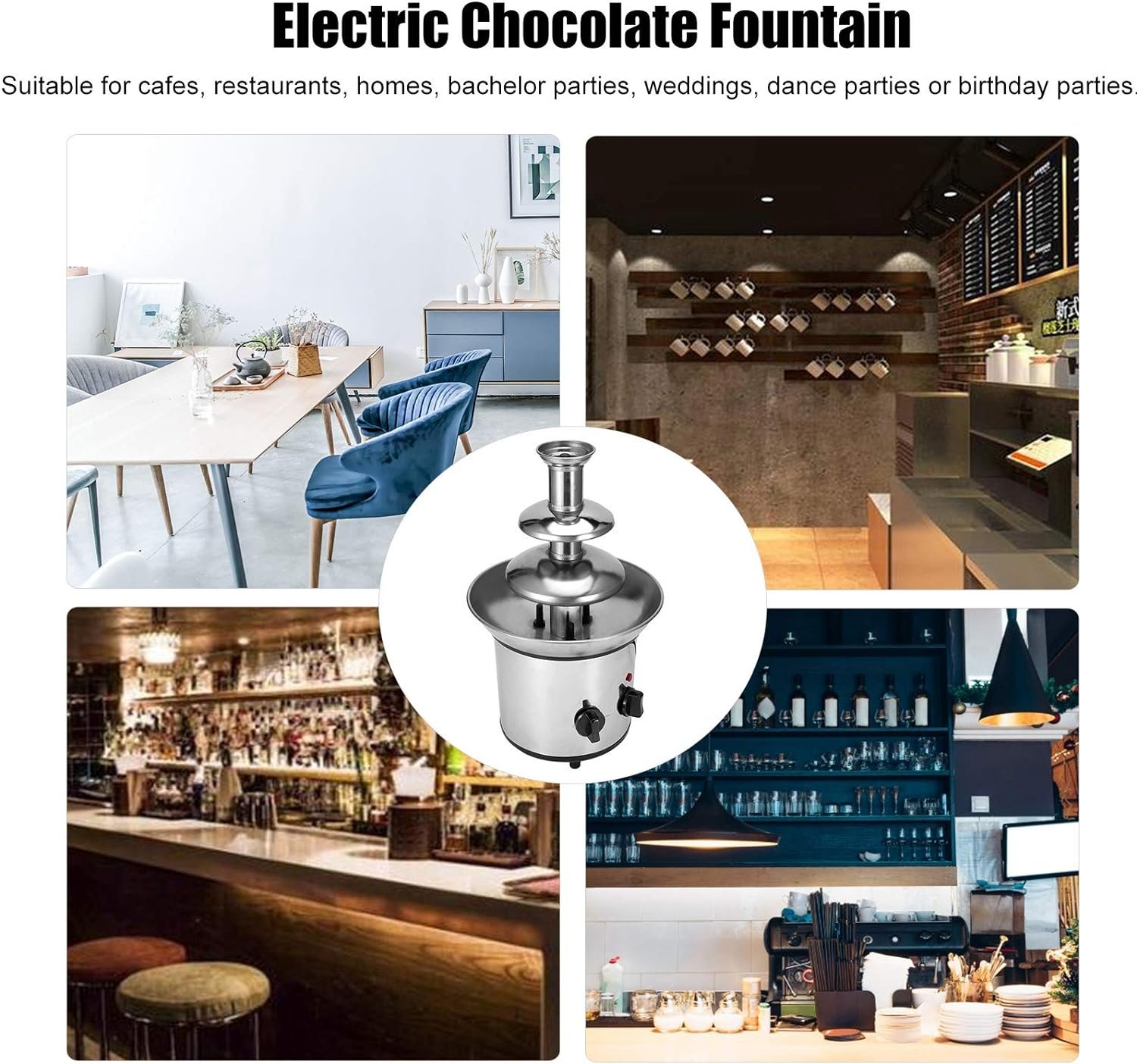 3 Tiers Chocolate Fountain Machine Maker, Electric Melting Machine Chocolate Fountain with Spiral Rod and Tower Detachable Structure Design Suitable for Weddings Parties Coffee Shop(US)