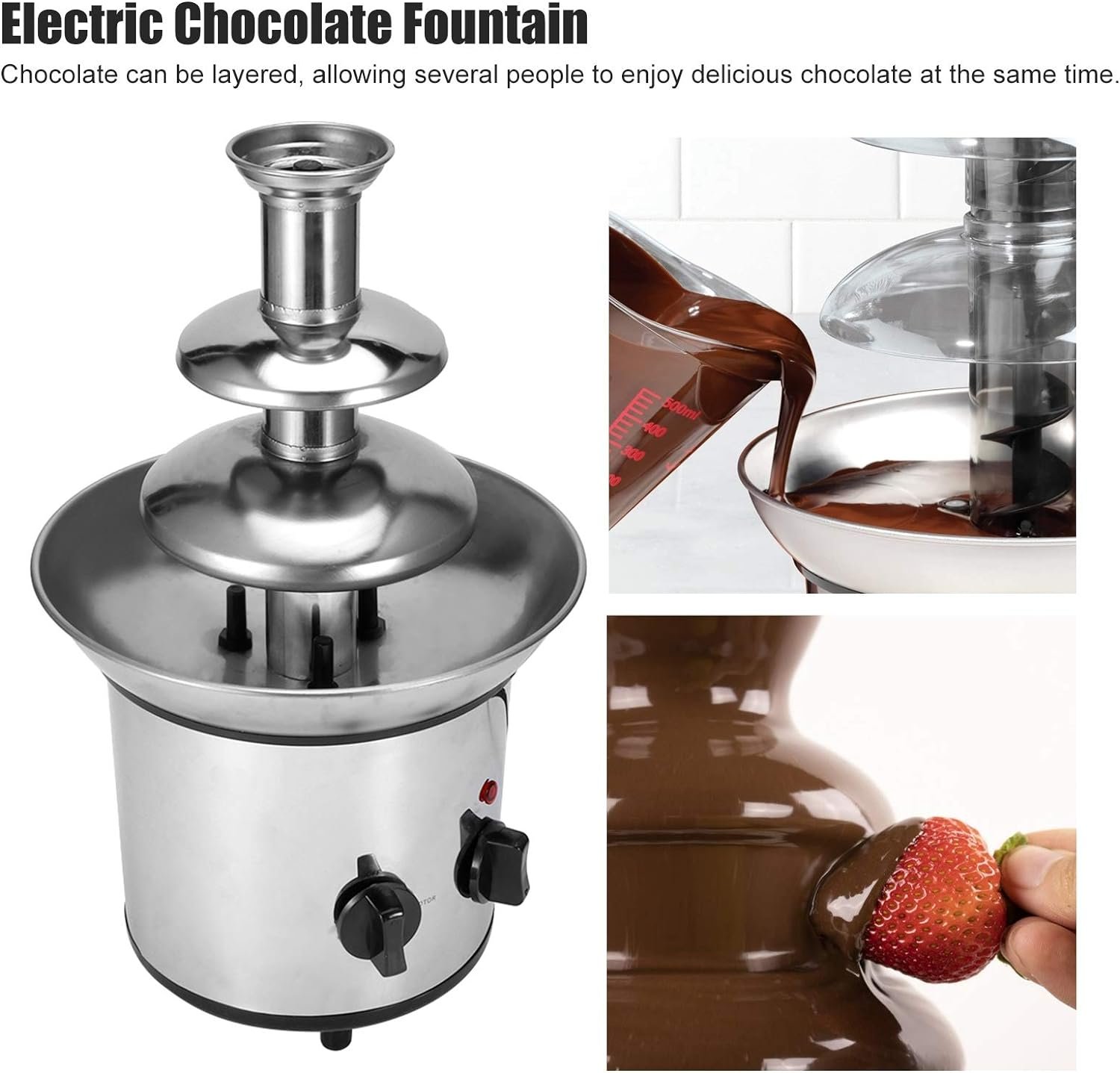 3 Tiers Chocolate Fountain Machine Maker, Electric Melting Machine Chocolate Fountain with Spiral Rod and Tower Detachable Structure Design Suitable for Weddings Parties Coffee Shop(US)