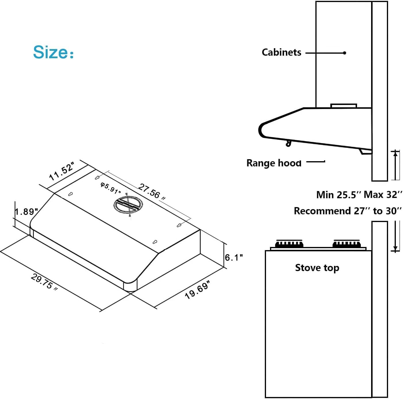 30 Inch Under Cabinet Range Hood with Two Powerful Motors, 750CFM,3 Speed Exhaust Fan, 2 Pcs Baffle Filters and Stainless Steel Vent Stove Hood 30 Inch Under Cabinet Range Hood with Two Powerful Motors, 750CFM,3 Speed Exhaust Fan, 2 Pcs Baffle Filters and Stainless Steel Vent Stove Hood