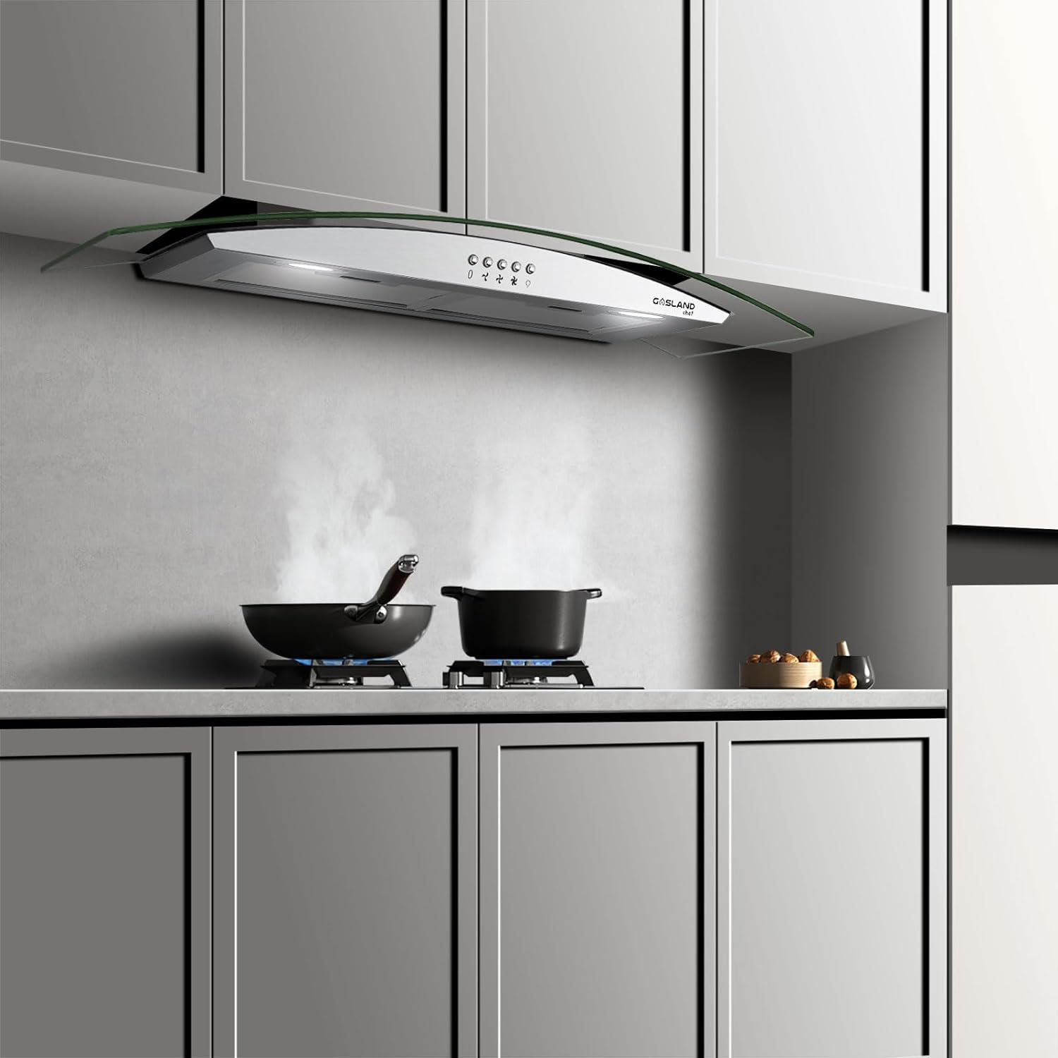 30 Range Hood, GASLAND Chef GR30SP Glass Wall Mount Range Hood, 3 Speed 350 CFM Ducted Kitchen Hood with LED Lights, Push Button Control, Convertible Chimney, Aluminum Filter 30 Range Hood, GASLAND Chef GR30SP Glass Wall Mount Range Hood, 3 Speed 350 CFM Ducted Kitchen Hood with LED Lights, Push Button Control, Convertible Chimney, Aluminum Filter