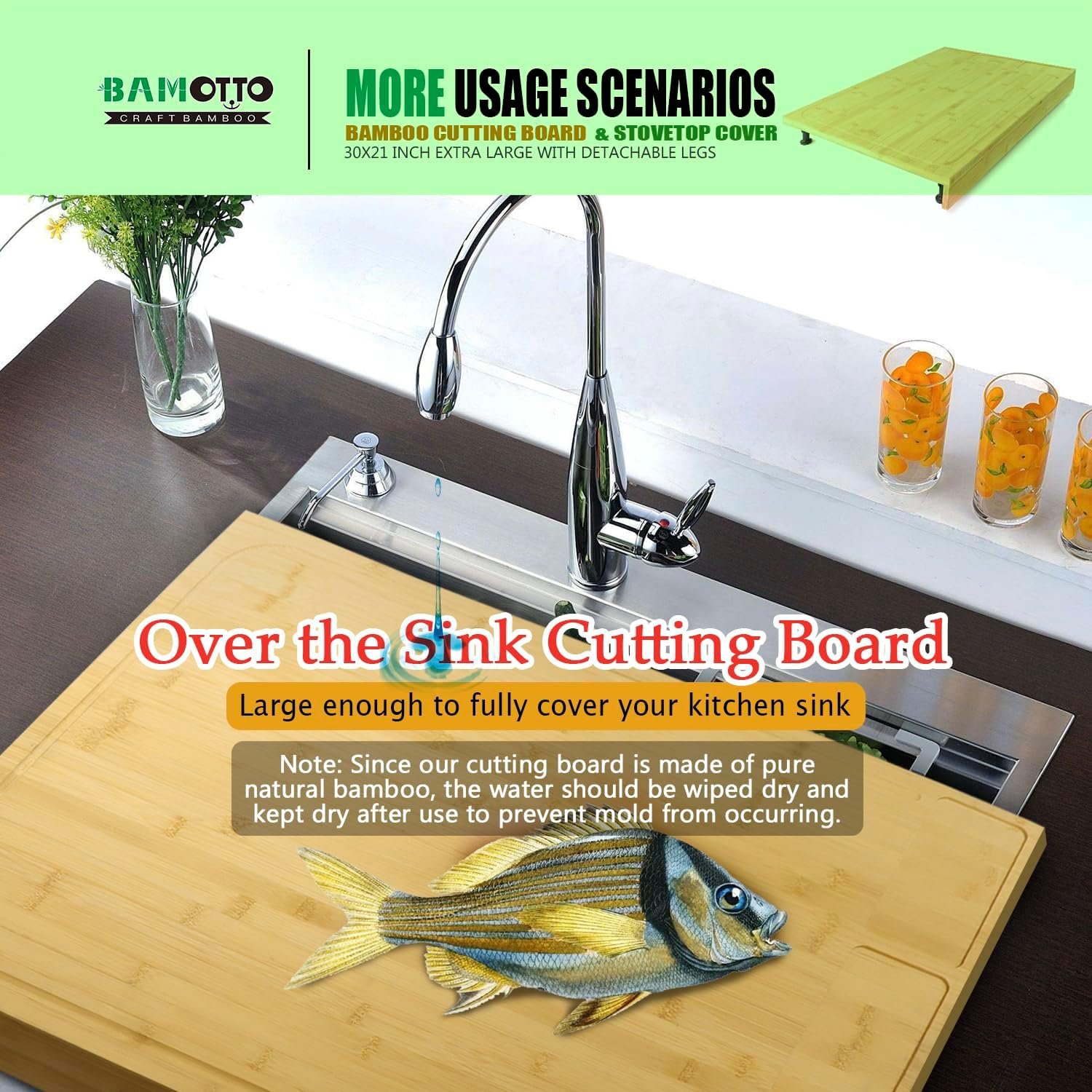 30 x 21 in Extra Large Bamboo Cutting Board and Stovetop Cover, Stove Top Cover Chopping Board with Detachable Legs and Juice Groove, Protector Board for Restaurant Kitchen Counter  Sink 30 x 21 in Extra Large Bamboo Cutting Board and Stovetop Cover, Stove Top Cover Chopping Board with Detachable Legs and Juice Groove, Protector Board for Restaurant Kitchen Counter  Sink