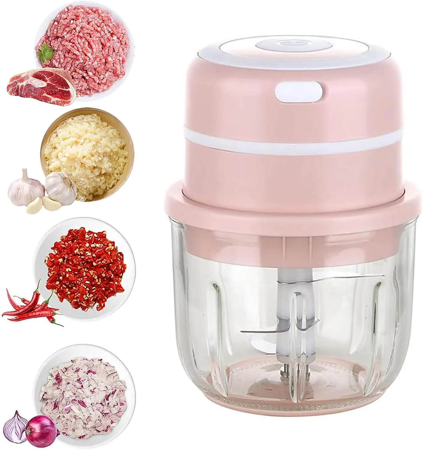 300ml Glass Cup Electric Mini Garlic Chopper - Electric Mini Food Chopper,Rechargable Small Food Processor, Baby Food Maker, Mini Electric Chopper - Easy to Clean - Home and Outdoor (Pink) 300ml Glass Cup Electric Mini Garlic Chopper - Electric Mini Food Chopper,Rechargable Small Food Processor, Baby Food Maker, Mini Electric Chopper - Easy to Clean - Home and Outdoor (Pink)