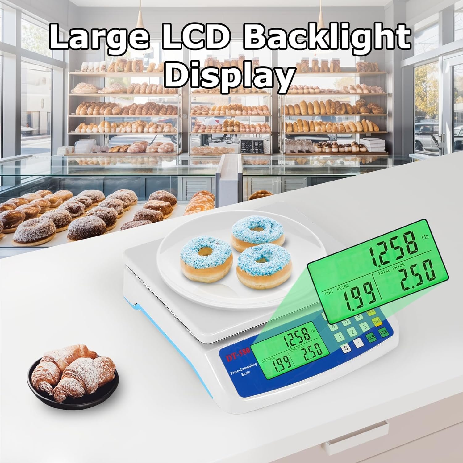 30kg x 1g Electronic Computing Scale, MOCCO LCD Digital Commercial Food Produce Scales 66LB Capacity with AC Adapter for Meat Weighting Kitchen Stores Restaurant Market