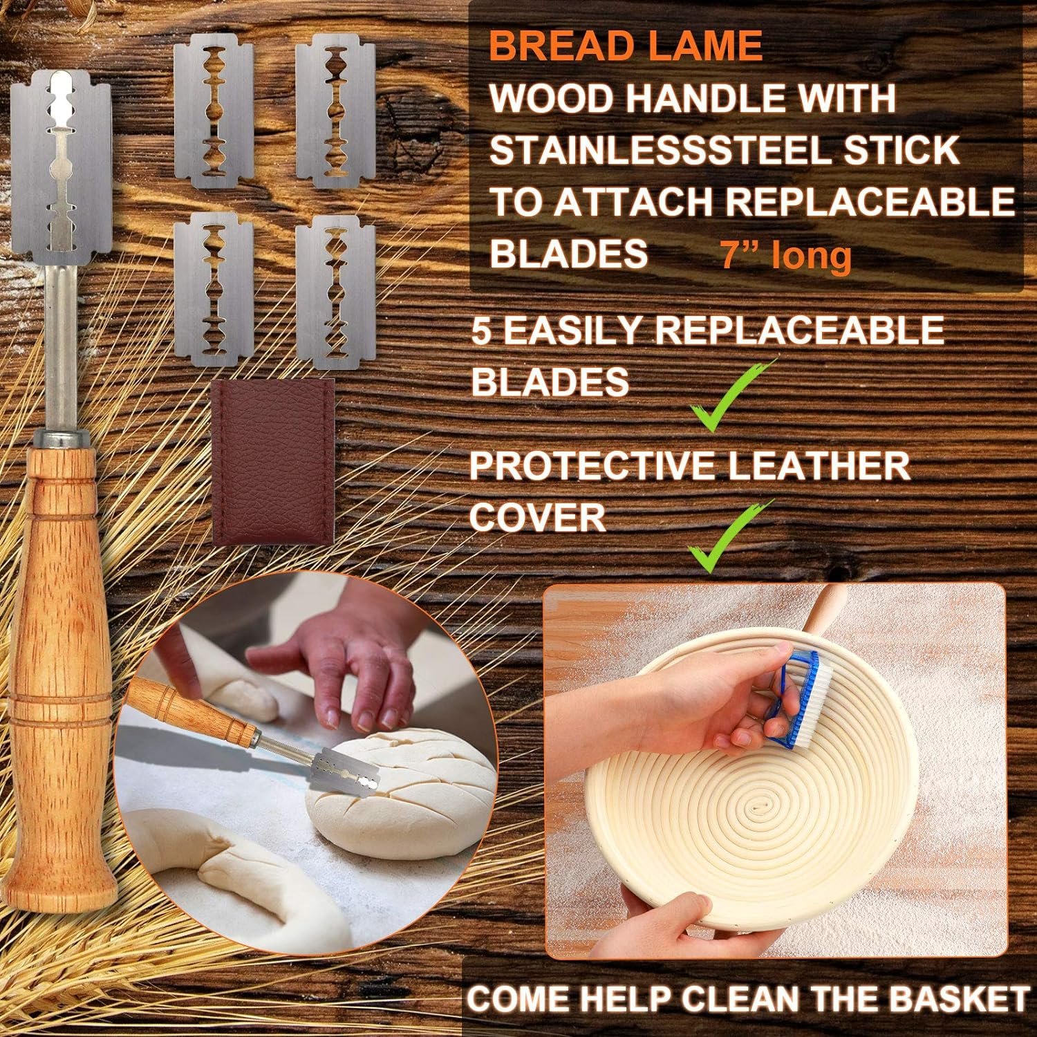 32Pcs Bread Proofing Basket Set, West Bay 10 Inch Round  8 Inch Oval Cane Sourdough Basket w/Bread Lame Dough Scraper Linen Liner Brush Flouring Stencils Fermentation Danish Dough Whisk Fathers Day