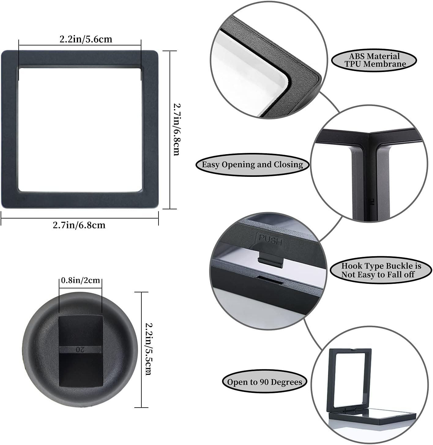 3D Floating Display Case, Transparent Film 3D Floating Coin Display Frame Holder Stands for Challenge Coin AA Medallions Jewerly Fossils Rocks, 2.75 x 2.75 x 0.75 Inches (Black-12Pcs) 3D Floating Display Case, Transparent Film 3D Floating Coin Display Frame Holder Stands for Challenge Coin AA Medallions Jewerly Fossils Rocks, 2.75 x 2.75 x 0.75 Inches (Black-12Pcs)