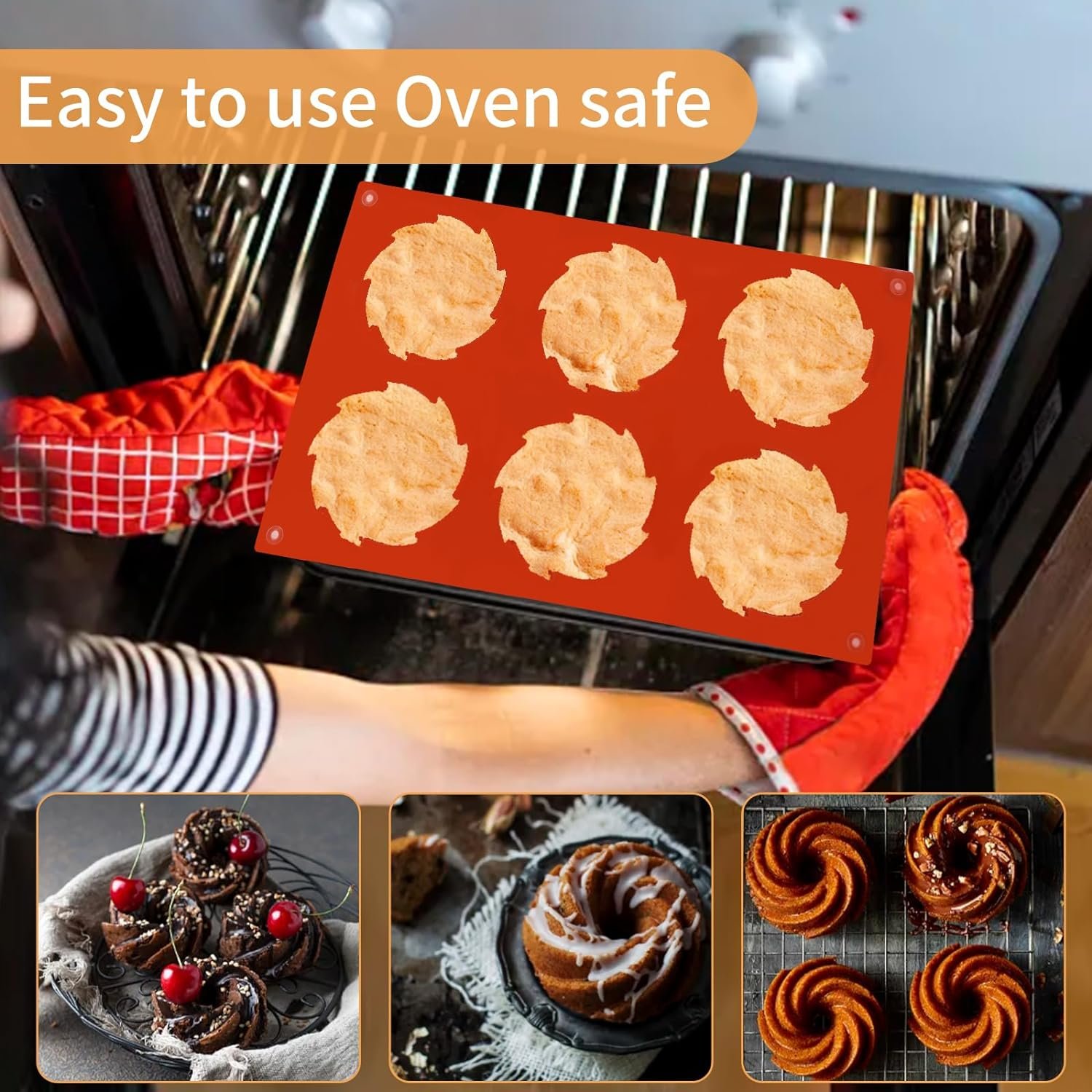 3PCS Mini Bundt Cake Pan,6-Cavity Fluted Tube Cake Silicone Mold for Baking, Nonstick Silicone Baking Molds for Cupcake, Donuts,Muffin, Cornbread, Brownie, Jellies