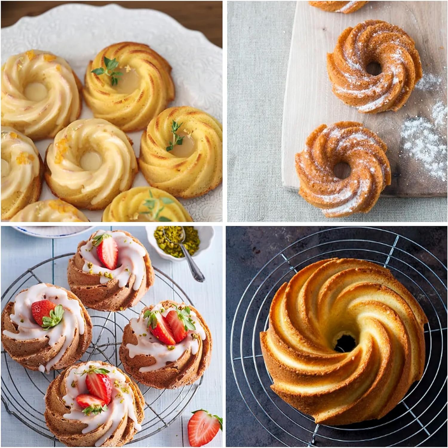 3PCS Mini Bundt Cake Pan,6-Cavity Fluted Tube Cake Silicone Mold for Baking, Nonstick Silicone Baking Molds for Cupcake, Donuts,Muffin, Cornbread, Brownie, Jellies