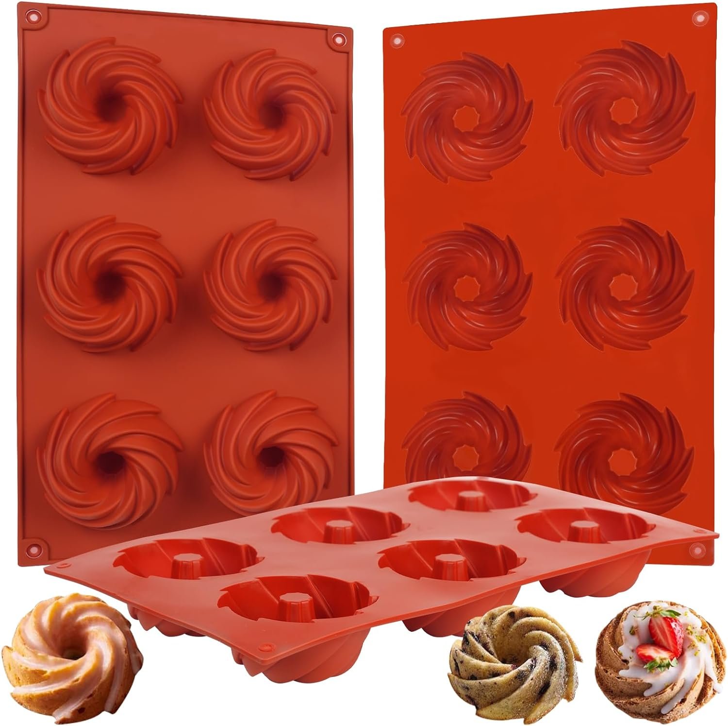 3PCS Mini Bundt Cake Pan,6-Cavity Fluted Tube Cake Silicone Mold for Baking, Nonstick Silicone Baking Molds for Cupcake, Donuts,Muffin, Cornbread, Brownie, Jellies