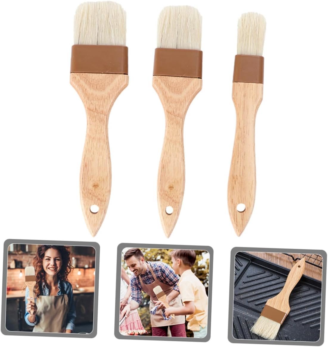 3pcs Portable Basting Brush Bristle Basting Brush Basting Brush for Barbecue Cooking Brush Barbecue Oil Brush Wood Painting Brush Bbq Brush Food Grade Grill Bristle Hair