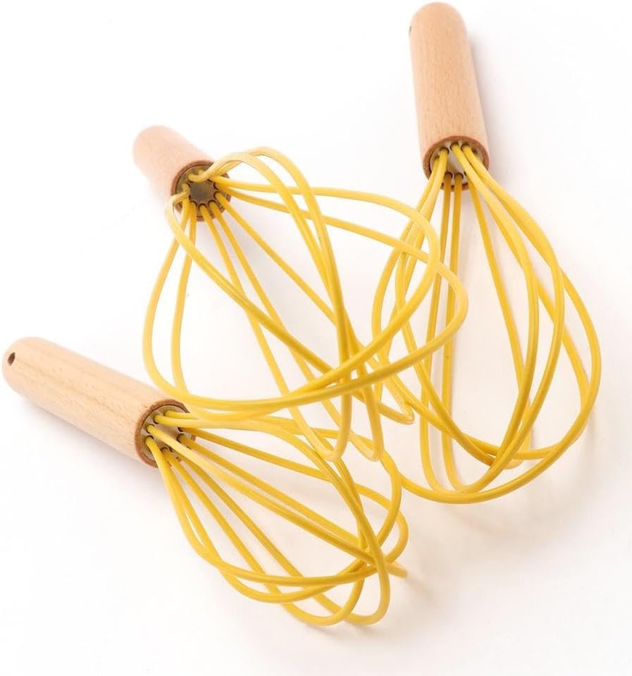 3Pcs Silicone Whisk Set,Manual Egg Beater Wooden Handle Silicone Heat Resistant Whisk,Egg Beater for Blending,FrothingStirring(8inch10inch12inch)