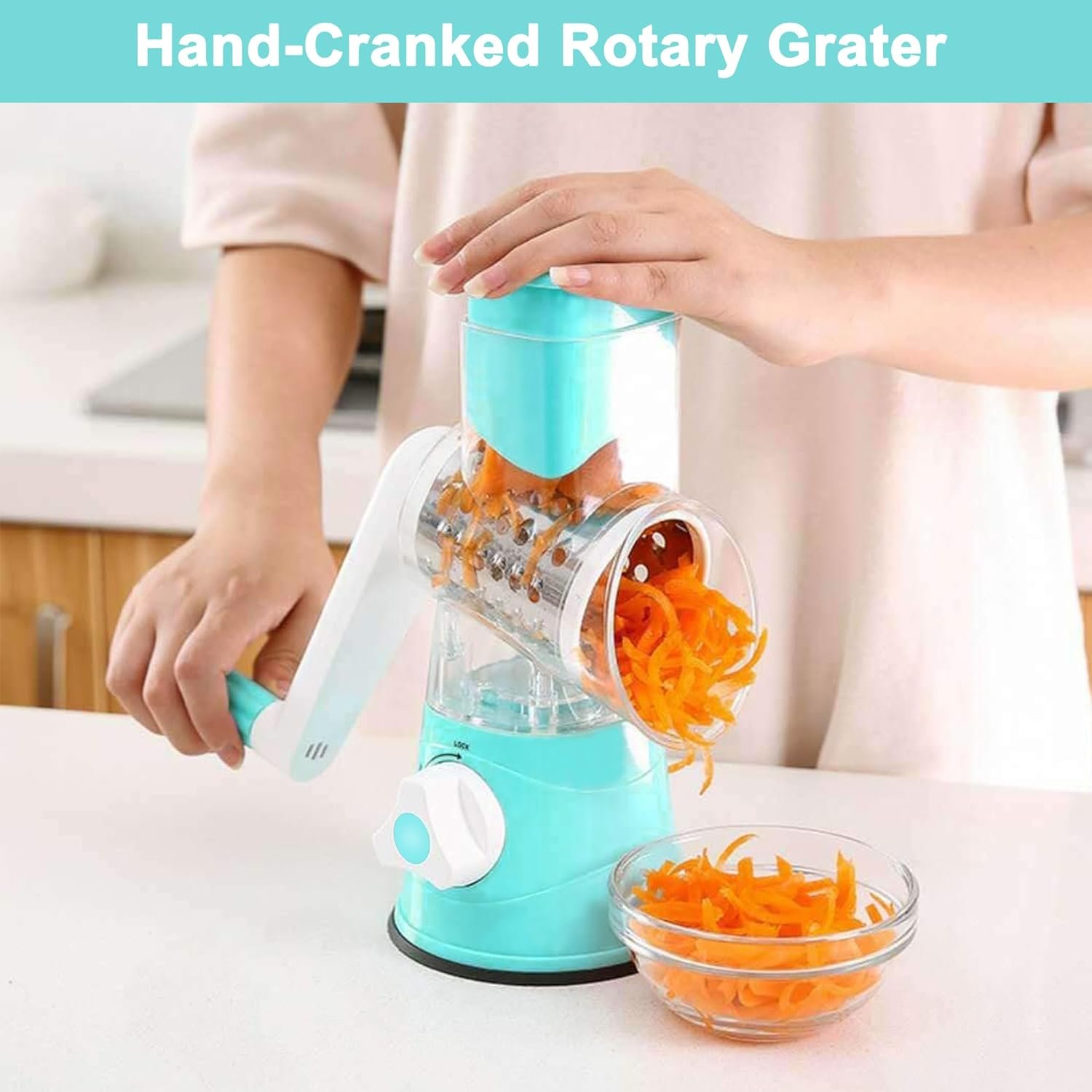 3rd Generation Rotary Cheese Grater, Mandoline Vegetable Slicer with 3 Replacement Blades, Easy to Clean Rotary Shredder for Fruit, Vegetables 3rd Generation Rotary Cheese Grater, Mandoline Vegetable Slicer with 3 Replacement Blades, Easy to Clean Rotary Shredder for Fruit, Vegetables