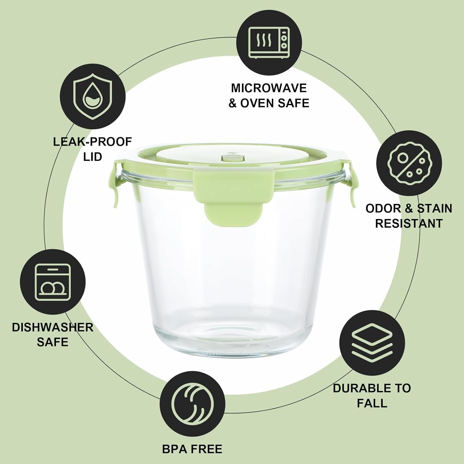 4-Cup/24 Ounce Glass Food Storage Containers, Round Glass Soup Container with Airtight Lids, Leak-proof Soup Stew Food Storage and Meal Prep Container, Microwave Freezer Safe, Set of 4(Clear)