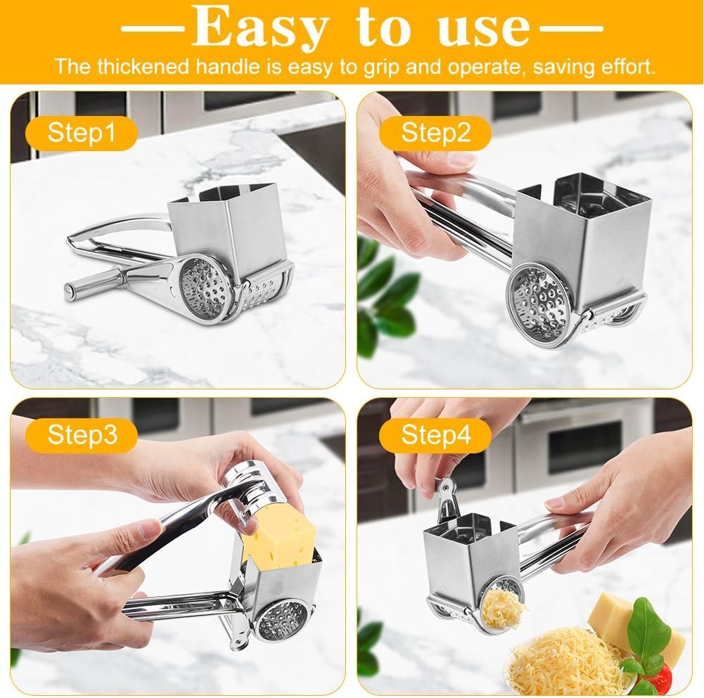 4 in 1 Rotary Cheese Grater, Parmesan Cheese Grater, Cheese Grater with Handle, 4 Blades and 1 Cheese Slicer, Stainless Steel Manual Handheld Grater for Grating Hard Cheese Chocolate 4 in 1 Rotary Cheese Grater, Parmesan Cheese Grater, Cheese Grater with Handle, 4 Blades and 1 Cheese Slicer, Stainless Steel Manual Handheld Grater for Grating Hard Cheese Chocolate