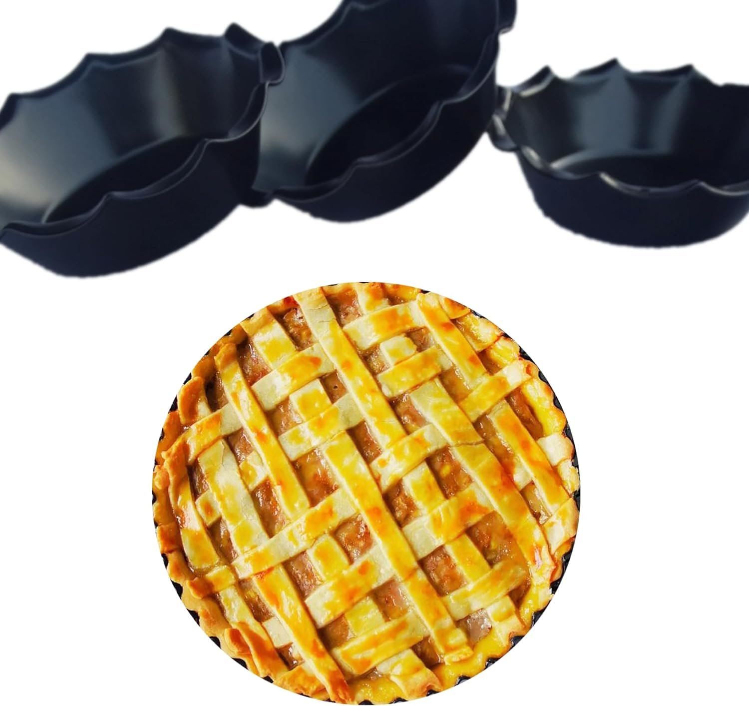 4 Pack Carbon Steel Reusable Mini Pie Pans, 5 inch Nonstick Small Pie Plate Baking Dish, 8 oz Ruffled Edge Individual Round Bakeware for Toaster Oven Air Fryer Insta Pot,for Pie Tart Desserts