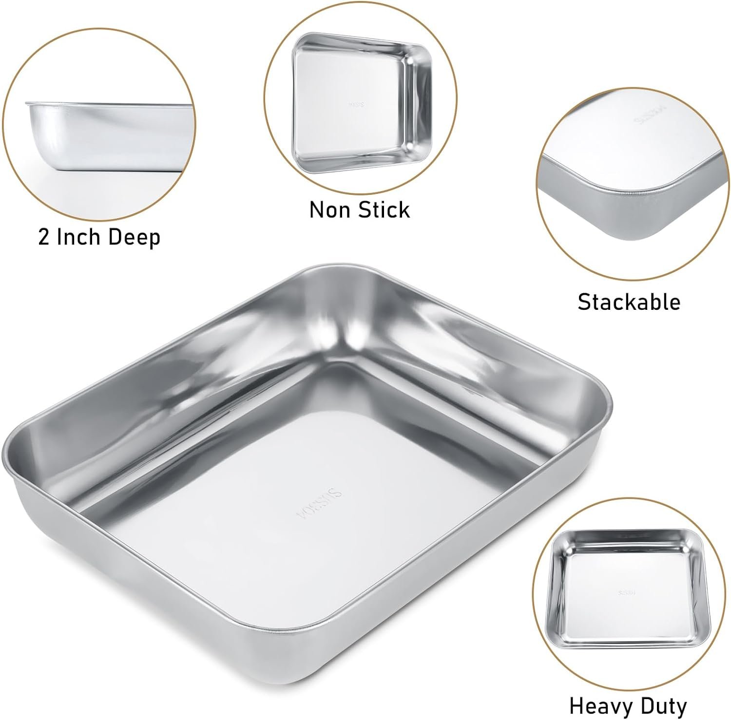 4 Pack Heavy Duty Baking Sheets Stainless Steel 10x8x2 Inch Deep Baking Pans Set Nonstick Cookie Sheets for Baking Dish Rectangle Cake Pan Small Metal Oven Trays for Cooking Brownie Bakeware