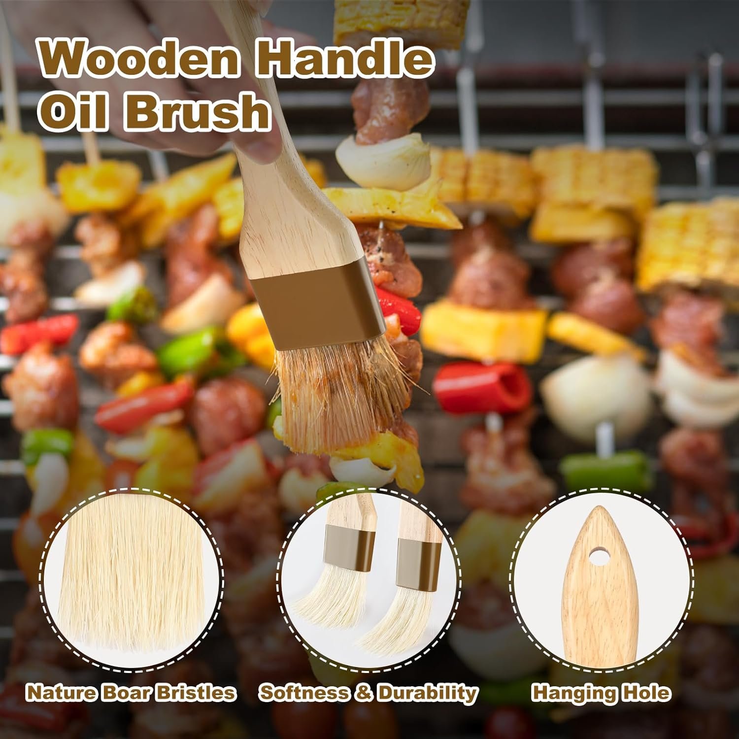 4 Pack Pastry Brush, Wood Basting Brush for Cooking and Baking, Silicone Basting Brush and Food Brushes, Hardwood Handles for Kitchen, Grilling and Spreading Oil, BBQ Sauce