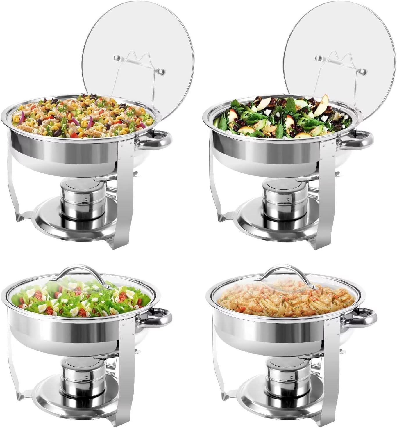 4 Packs 3 QT Round Chafing Dish Buffet Set, Stainless Steel Chafing Dishes with Glass Lid  Holder, Food Warmer for Parties Weddings Banquets Events