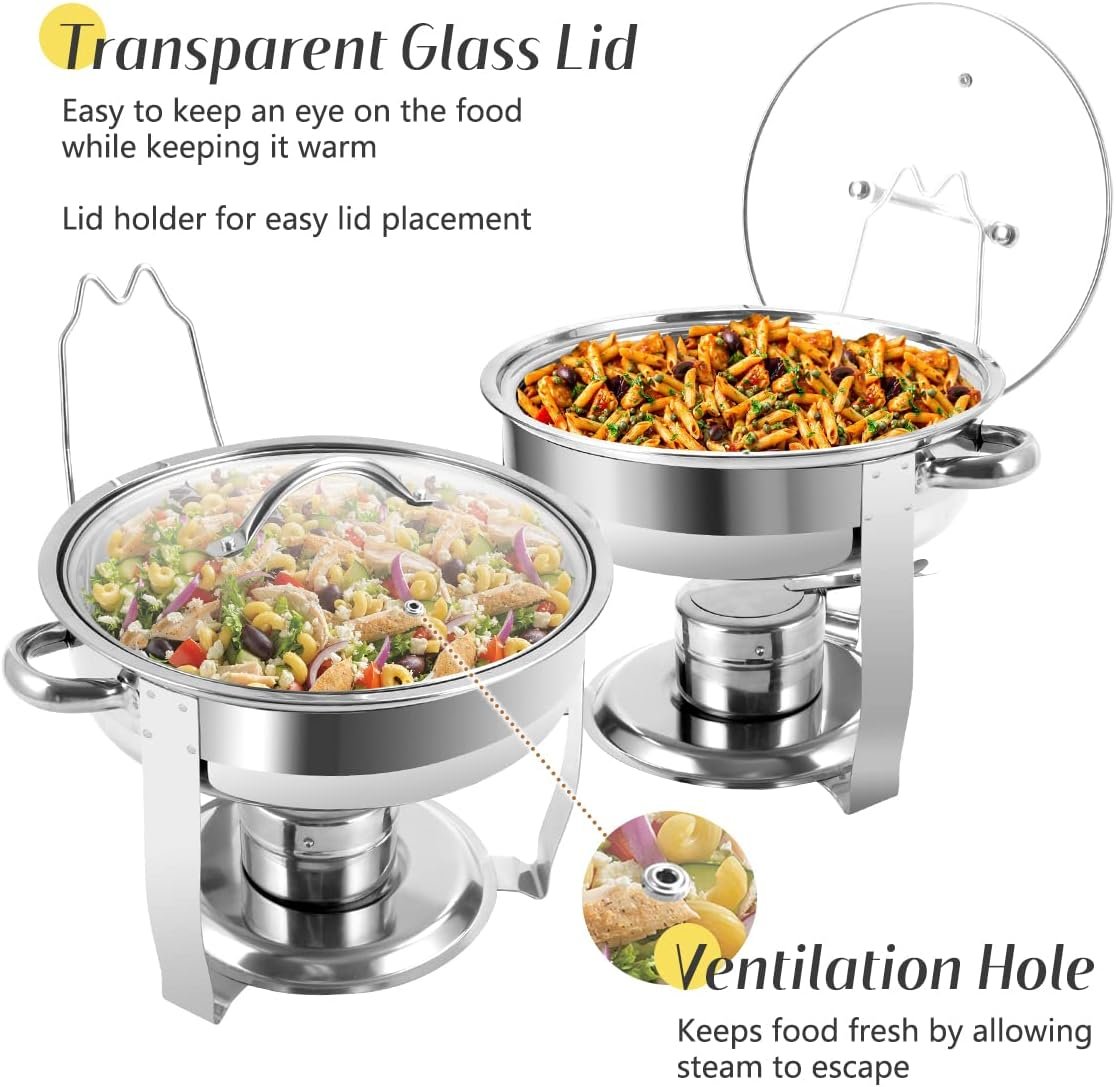 4 Packs 3 QT Round Chafing Dish Buffet Set, Stainless Steel Chafing Dishes with Glass Lid  Holder, Food Warmer for Parties Weddings Banquets Events