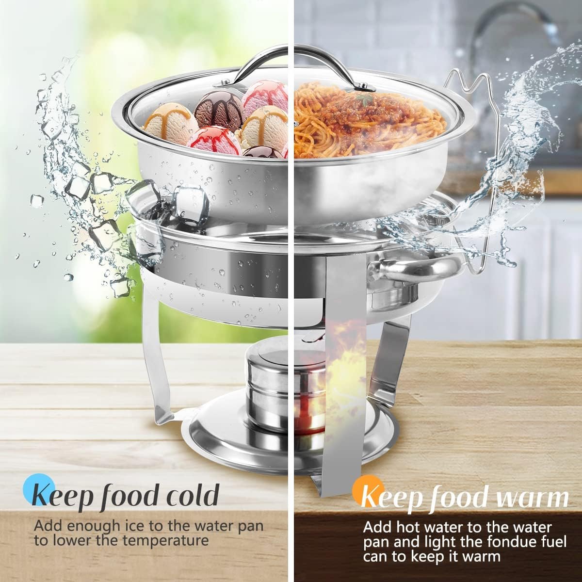 4 Packs 3 QT Round Chafing Dish Buffet Set, Stainless Steel Chafing Dishes with Glass Lid  Holder, Food Warmer for Parties Weddings Banquets Events