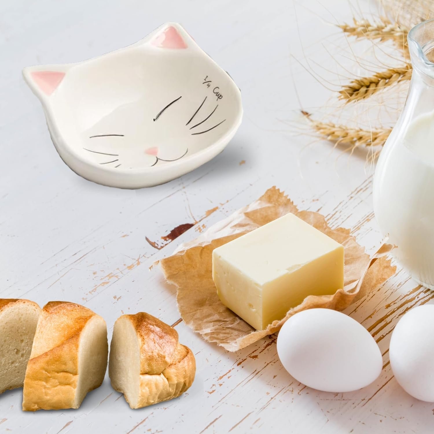 4-pcs Adorable Cat Ceramic Measuring Cups Set - Cute Measuring Cup Set for Kitchen Gadget - Space Saving Kitchen Baking Set - Cute Baking Accessories Measurement Cup - Cat Gifts for Cat Lovers (4pcs)