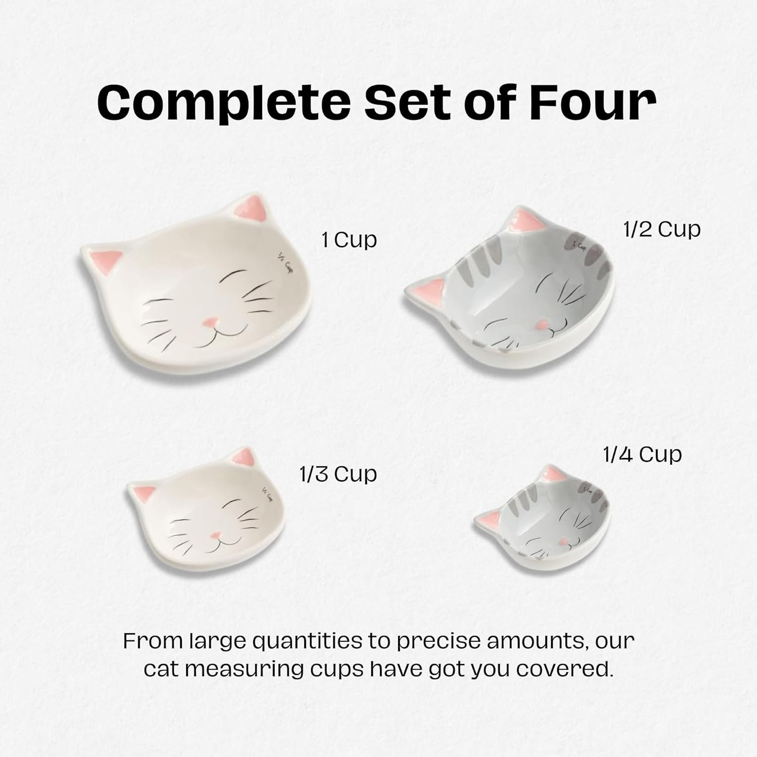 4-pcs Adorable Cat Ceramic Measuring Cups Set - Cute Measuring Cup Set for Kitchen Gadget - Space Saving Kitchen Baking Set - Cute Baking Accessories Measurement Cup - Cat Gifts for Cat Lovers (4pcs)