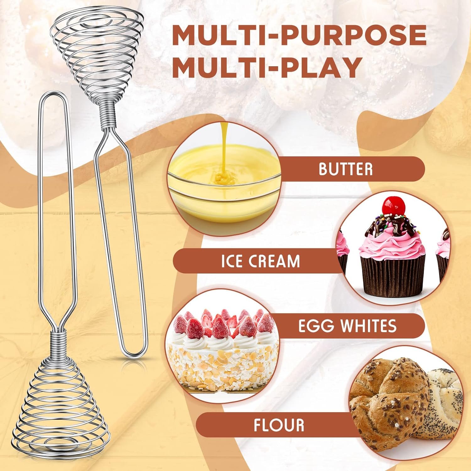 4 Pieces Stainless Steel Spring Whisk, 8.46 Inches Egg Whisk Hand Push Whisk Blender French Style Whisk Wire Whisk for Egg Beater Kitchen Utensil for Blending Whisking Beating and Stirring