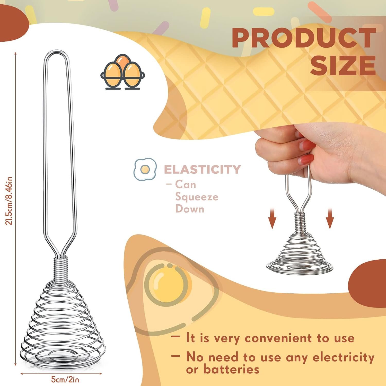 4 Pieces Stainless Steel Spring Whisk, 8.46 Inches Egg Whisk Hand Push Whisk Blender French Style Whisk Wire Whisk for Egg Beater Kitchen Utensil for Blending Whisking Beating and Stirring