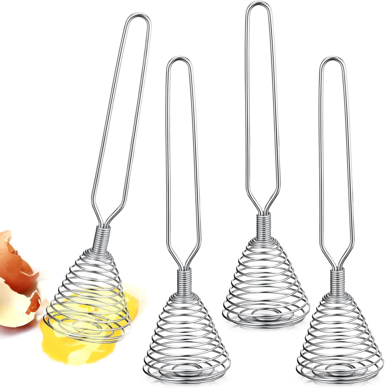 4 Pieces Stainless Steel Spring Whisk, 8.46 Inches Egg Whisk Hand Push Whisk Blender French Style Whisk Wire Whisk for Egg Beater Kitchen Utensil for Blending Whisking Beating and Stirring