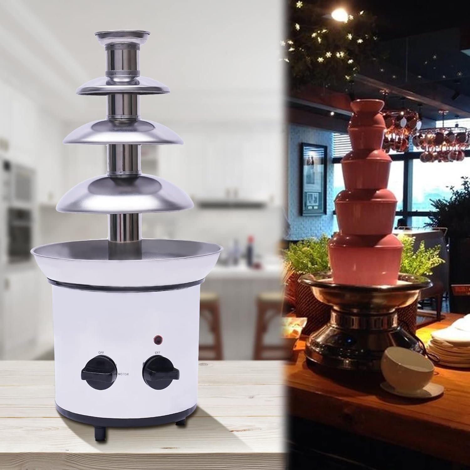 4-Tier Chocolate Fondue Fountain Machine, Stainless Steel Electric Hot Chocolate Fondue Tower, 2.2lbs Chocolate Warm Dipping Machine for Parties Restaurant Wedding