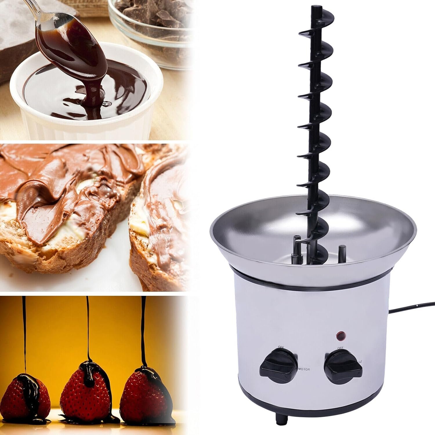 4 Tier Electric Chocolate Fondue Fountain Machine for Parties - Melts Cheese, Queso, Candy, and Liqueur - Dip Strawberries, Apple Wedges, Vegetables, and More - 24-Ounce - Black, Small 110V 170W