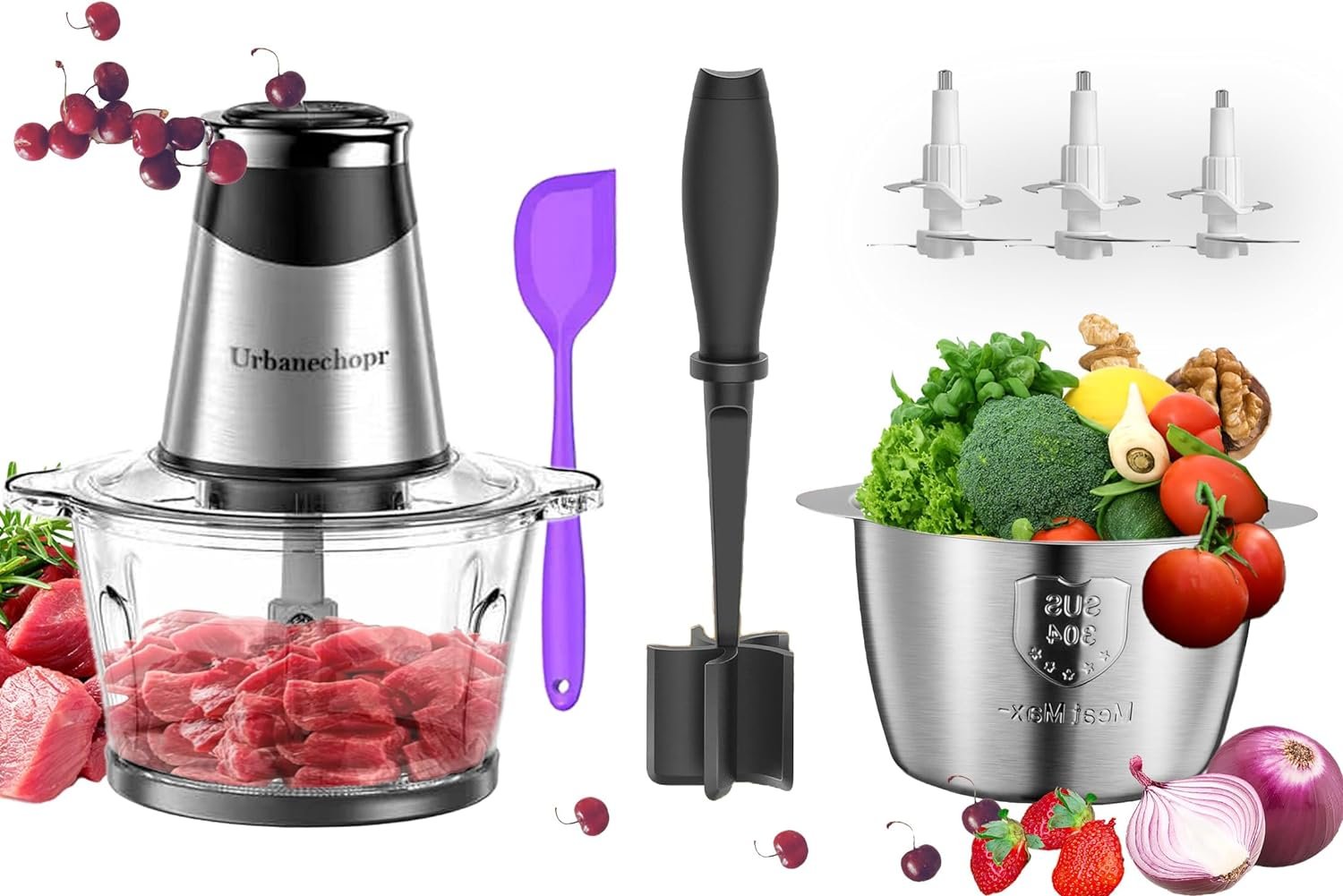 400W Electric Food Processors，Small Meat Grinder with 8 Cup and 5 Cup，2 Speed，Food Chopper Electric with 3 Sets 4 Bi-Level Blades，Meat chopper for home Use  Baby Food
