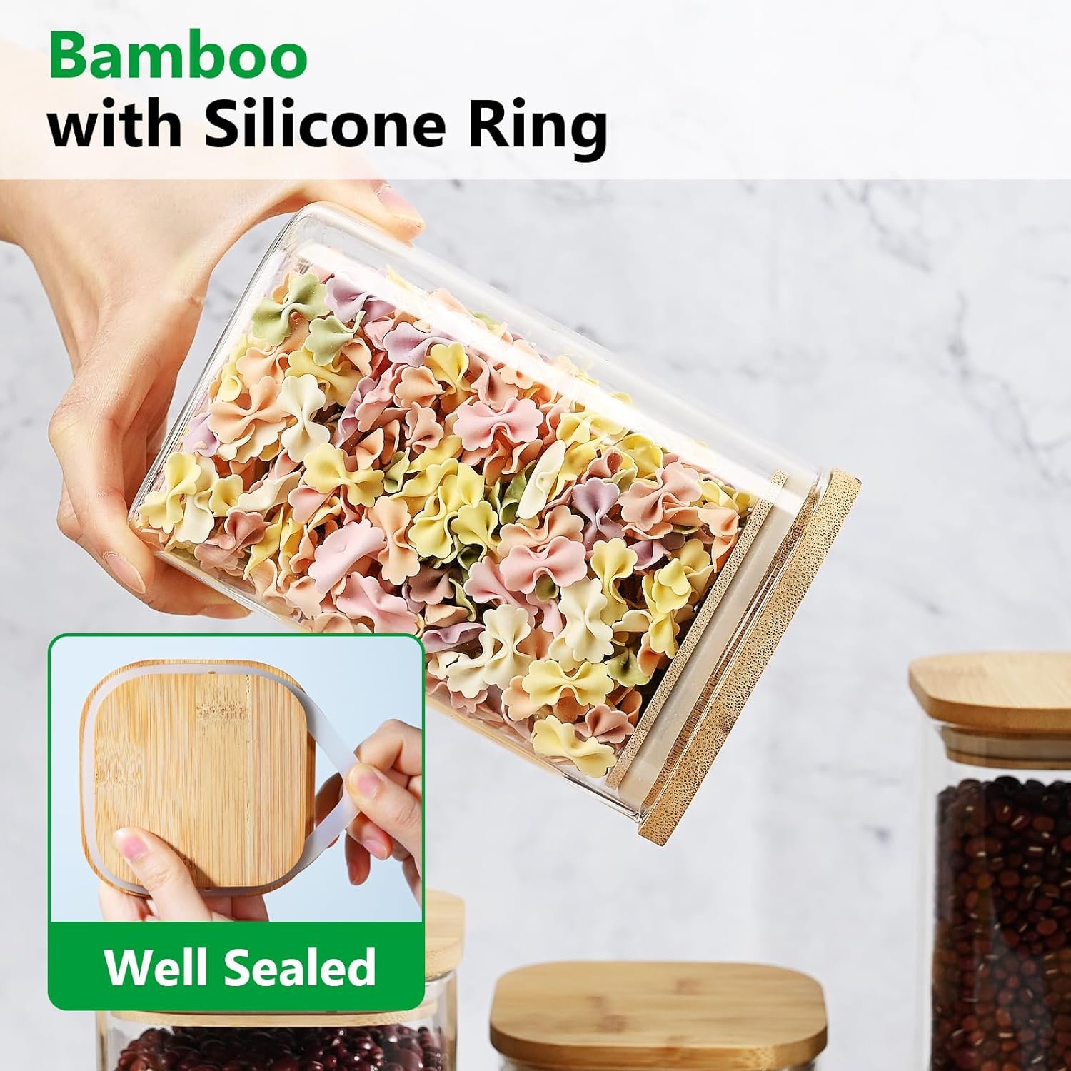 40oz Glass Food Storage Jars with Bamboo Lids, Clear Square Airtight Kitchen Storage Container Sets, Stackable Glass Pantry Food Canisters for kitchen Counter, Candy, Cookie, Rice, Cereal (Set of 4) 40oz Glass Food Storage Jars with Bamboo Lids, Clear Square Airtight Kitchen Storage Container Sets, Stackable Glass Pantry Food Canisters for kitchen Counter, Candy, Cookie, Rice, Cereal (Set of 4)