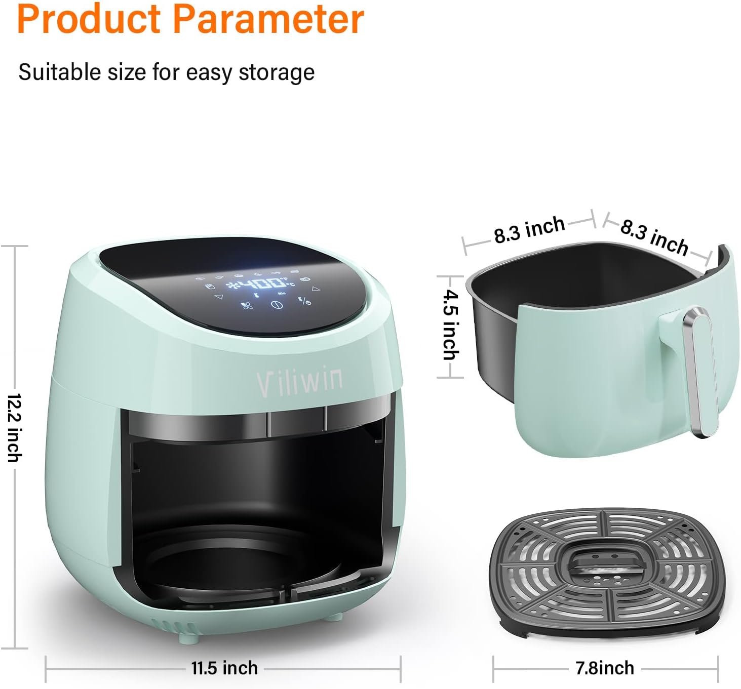 4.5 QT Digital Upgraded Air Fryers Cooker 8 Preset Menus Hot Air Fryer with Auto Shut Off 30 Minute Timer Adjustable Temperature Control Nonstick Tray 1400W Blue 4.5 QT Digital Upgraded Air Fryers Cooker 8 Preset Menus Hot Air Fryer with Auto Shut Off 30 Minute Timer Adjustable Temperature Control Nonstick Tray 1400W Blue