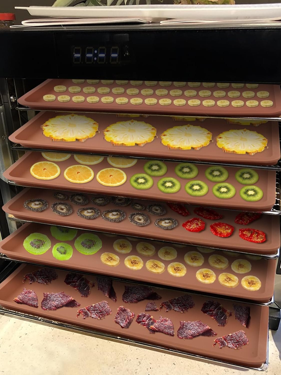 4PCS Silicone Dehydrator Mats with Edge - Silicone Sheets Compatible with Cosori CP267-FD, Nonstick Silicone Tray Liner, High Temperature Resistance Reusable for Fruits Meat Vegetables Herbs 4PCS Silicone Dehydrator Mats with Edge - Silicone Sheets Compatible with Cosori CP267-FD, Nonstick Silicone Tray Liner, High Temperature Resistance Reusable for Fruits Meat Vegetables Herbs