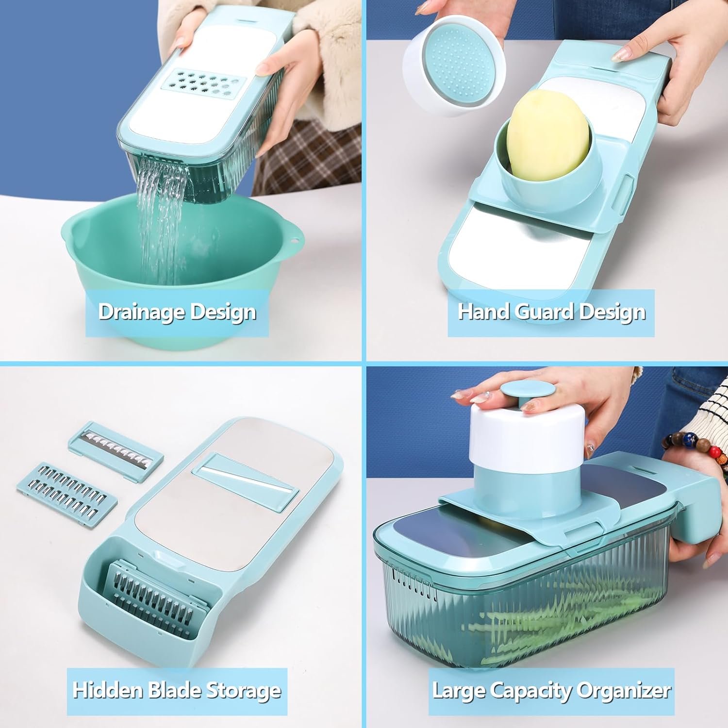 5 in 1 Adjustable Mandoline Food Slicer for Kitchen Removable Blade Grip Handle Multipurpose Mandoline Chopper Potato Slicer Fruit Vegetable Cheese Onion Slicer Maker Grater(Khaki)