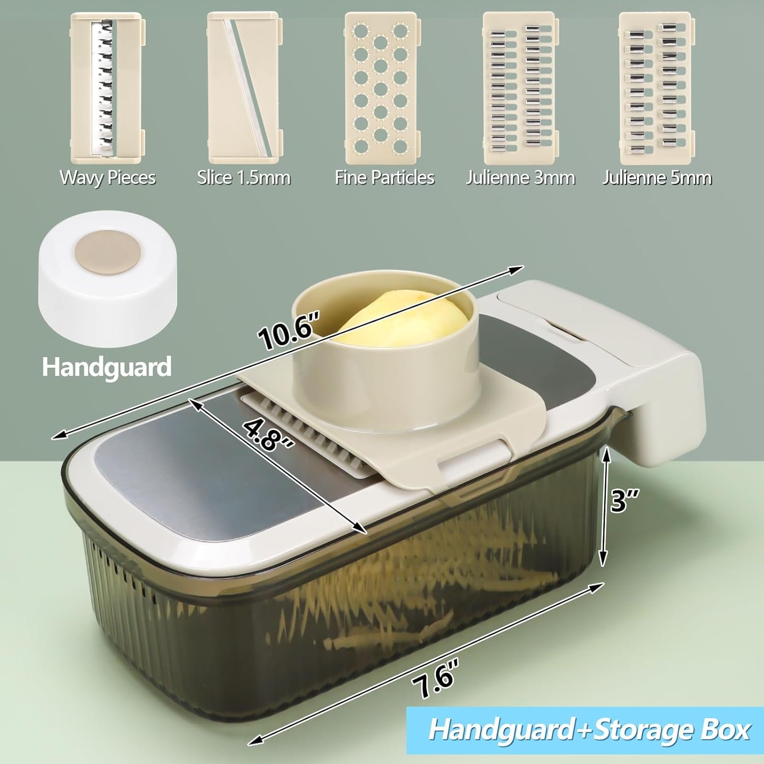 5 in 1 Adjustable Mandoline Food Slicer for Kitchen Removable Blade Grip Handle Multipurpose Mandoline Chopper Potato Slicer Fruit Vegetable Cheese Onion Slicer Maker Grater(Khaki)