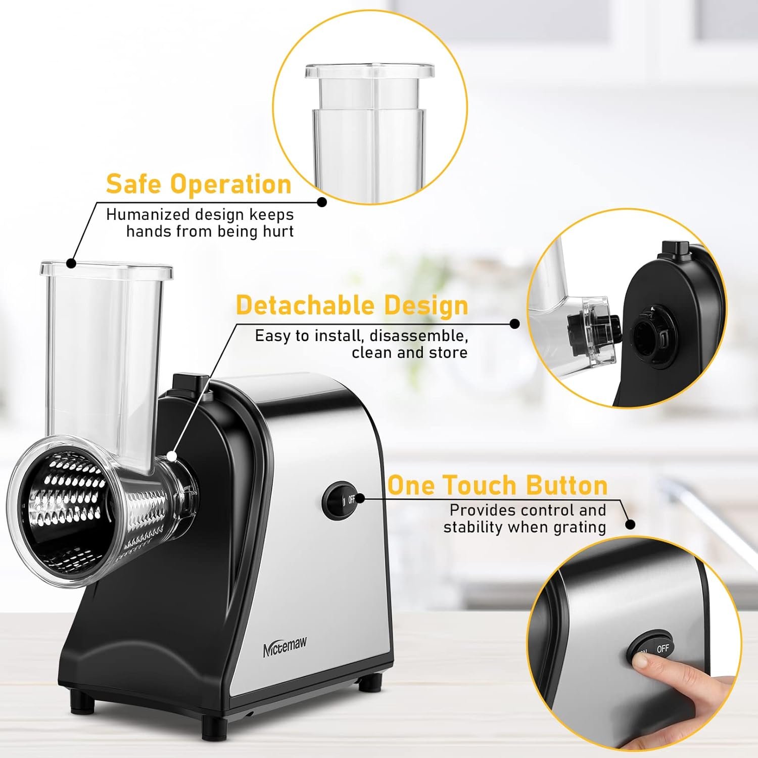 5 In 1 Professional Cheese Grater Electric, Electric Cheese Grater for Block Cheese Grater Shredder Salad Maker for Cheeses, Shredded Carrots Cabbage and Nuts for Home Kitchen Use, BPA-Free