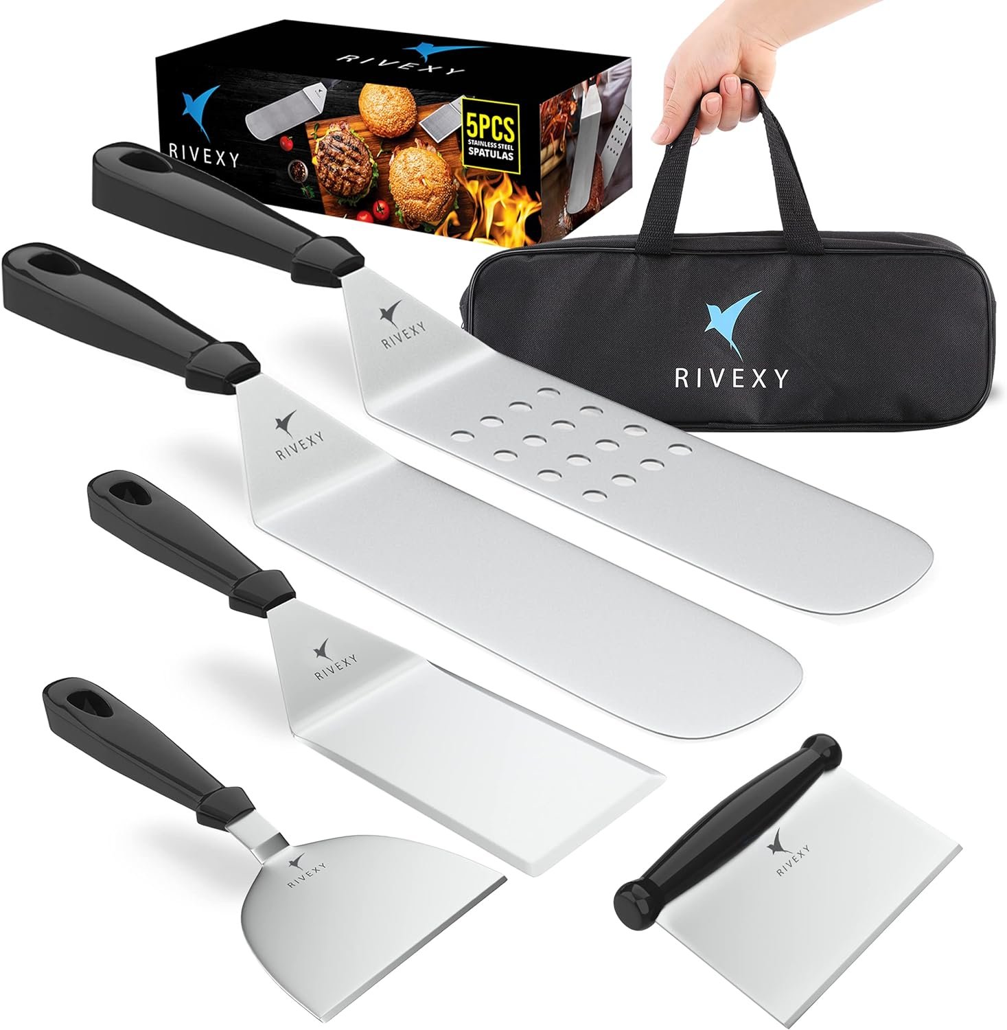 5 Pcs Grill Spatula for Outdoor Grill Premium Quality Metal Spatula for Cast Iron Skillet Durable Flat Top Grill Accessories Great for Outdoor BBQ Teppanyaki and Camping 5 Pcs Grill Spatula for Outdoor Grill Premium Quality Metal Spatula for Cast Iron Skillet Durable Flat Top Grill Accessories Great for Outdoor BBQ Teppanyaki and Camping