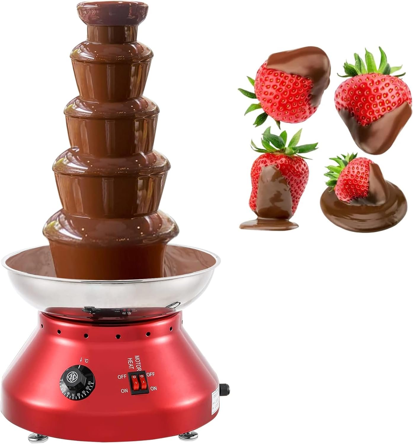 5 Tier Electric Chocolate Fondue Fountain Machine Stainless Steel Fondue Pot Set for Cheese  Chocolate 3000ML Capacity for Chocolate Candy Butter Cheese