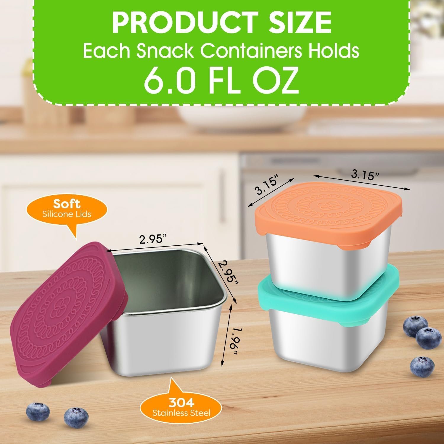 5Pack 6oz Stainless Steel Snack Containers, Small Metal Food Storage Container with Silicone Lids, Leakproof Snack Lunch Container for Office, Travel 5Pack 6oz Stainless Steel Snack Containers, Small Metal Food Storage Container with Silicone Lids, Leakproof Snack Lunch Container for Office, Travel