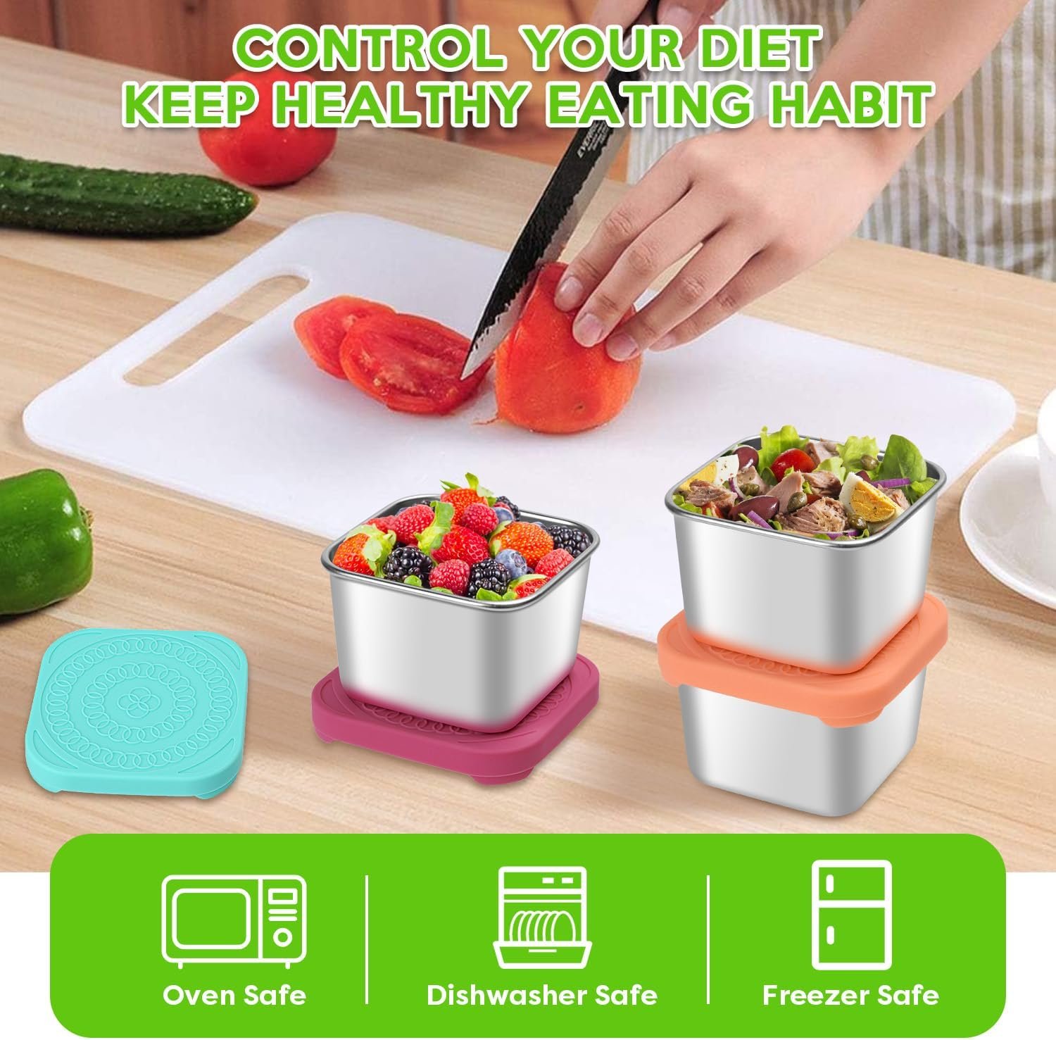5Pack 6oz Stainless Steel Snack Containers, Small Metal Food Storage Container with Silicone Lids, Leakproof Snack Lunch Container for Office, Travel 5Pack 6oz Stainless Steel Snack Containers, Small Metal Food Storage Container with Silicone Lids, Leakproof Snack Lunch Container for Office, Travel