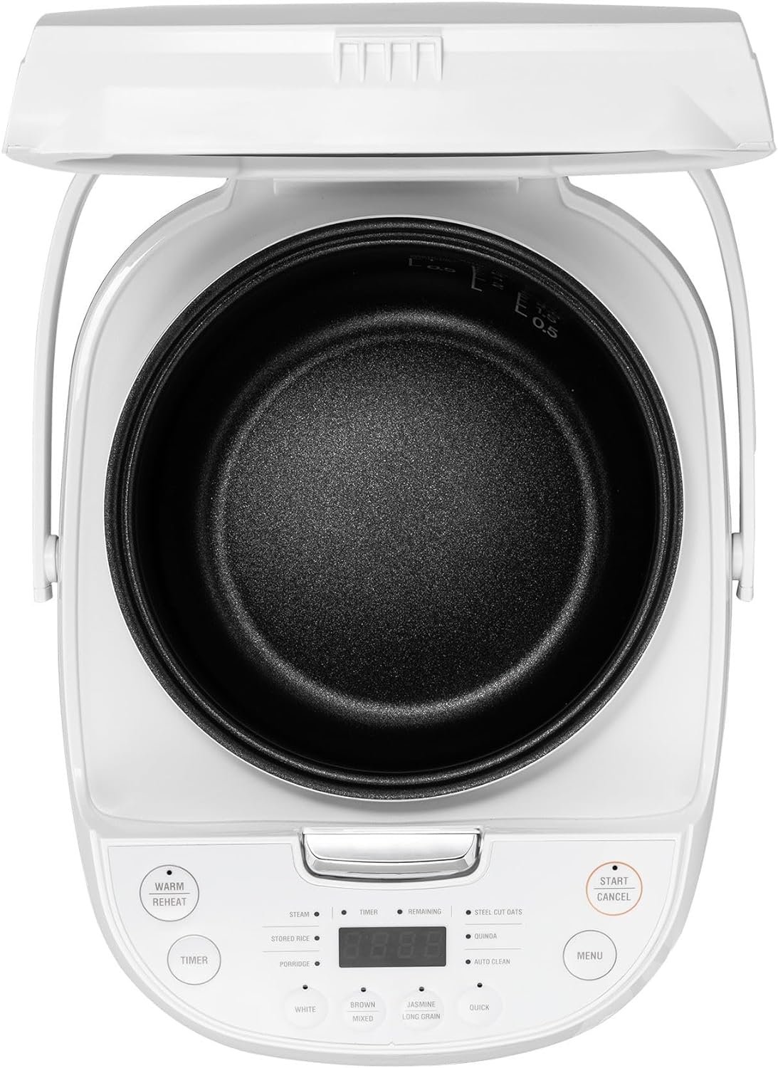 6 cup (uncooked)/12 cup (cooked) Rice Cooker, 10 Menu Options: Oatmeal, Brown Rice  More, Touch-Screen, Nonstick Inner Pot, White/Silver 6 cup (uncooked)/12 cup (cooked) Rice Cooker, 10 Menu Options: Oatmeal, Brown Rice  More, Touch-Screen, Nonstick Inner Pot, White/Silver