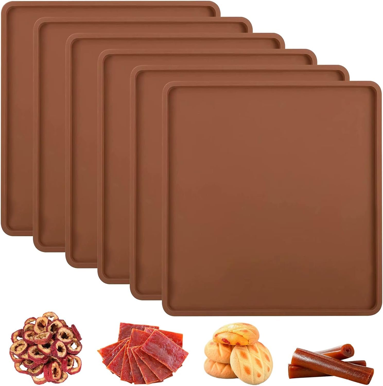 6 Pack Silicone Dehydrator Trays Compatible with Cosori CP267-FD, Nonstick Silicone Drye Sheets with Edge, Multi-purpose Reusable for Jerky, Fruit, Meat, Herbs, Vegetables, Crackers