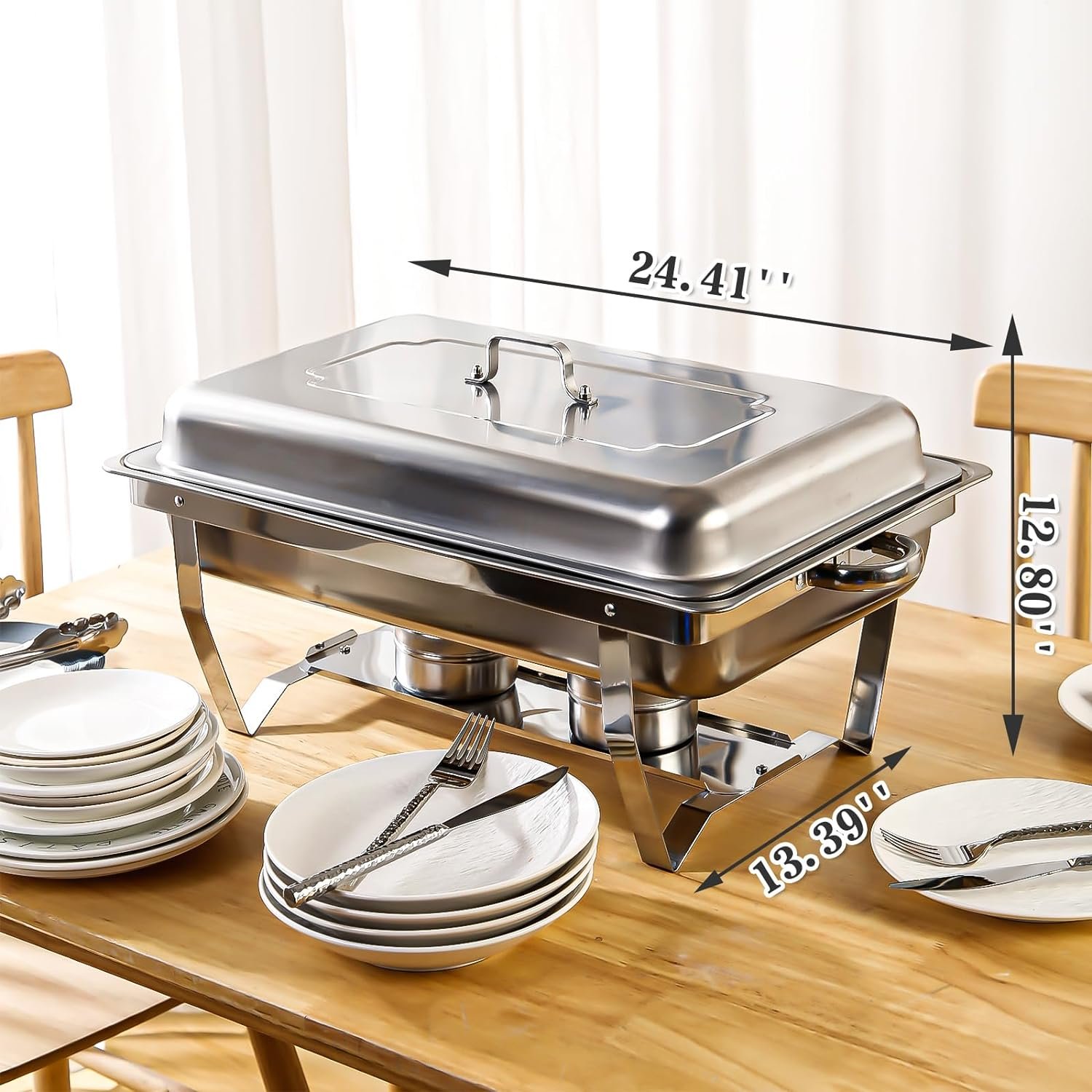 6 Pcs Chafing Dish Buffet Set, 8 Qt Stainless Steel Buffet Servers and Warmers with Foldable Frame, Food Pan, Fuel Holder and Lid for Parties Banquet Wedding 6 Pcs Chafing Dish Buffet Set, 8 Qt Stainless Steel Buffet Servers and Warmers with Foldable Frame, Food Pan, Fuel Holder and Lid for Parties Banquet Wedding