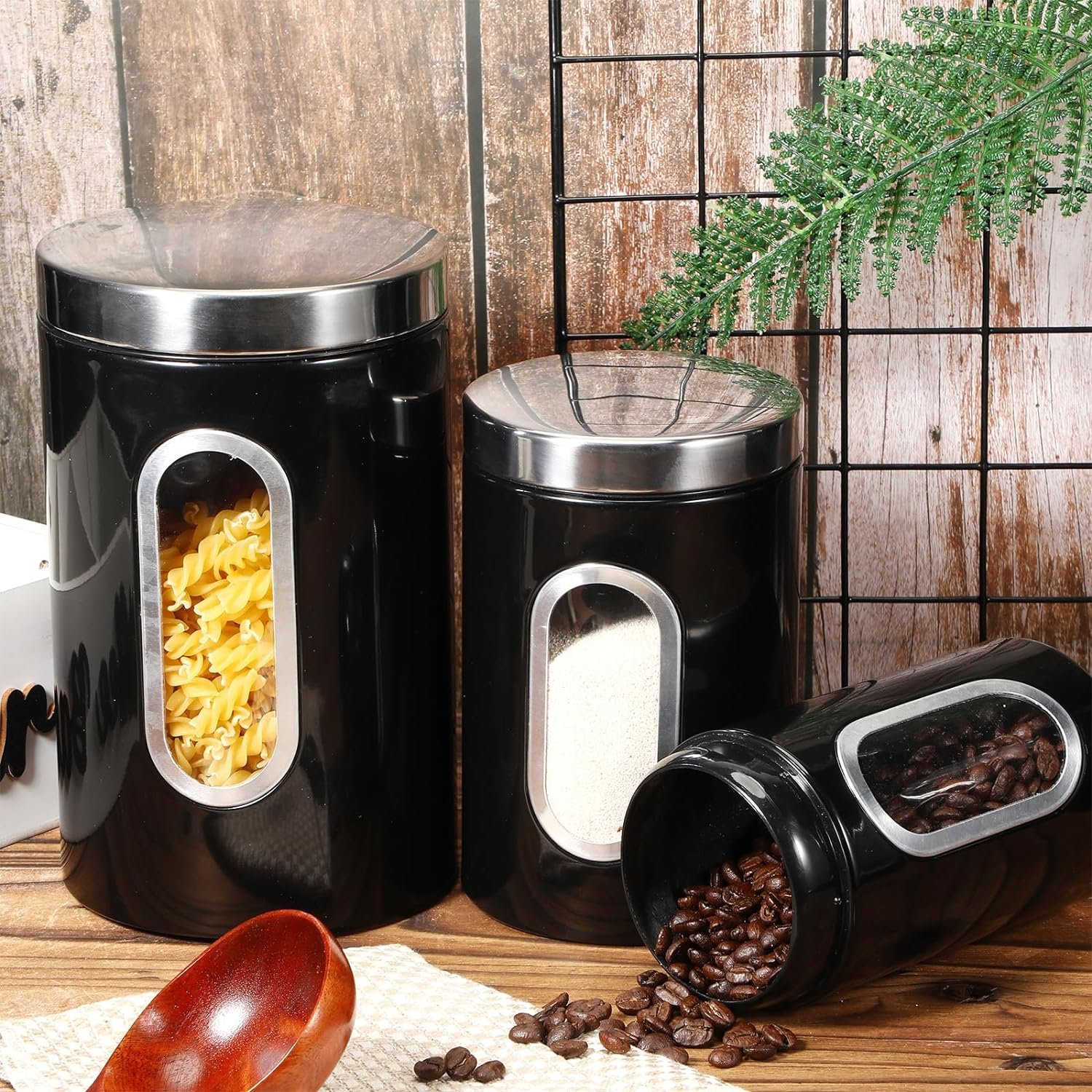 6 Pcs Coffee Jars Set Canisters for Kitchen Counter with See Through Window Kitchen Jars Sugar Container Fingerprint Resistance Kitchen Canisters Set(Black) 6 Pcs Coffee Jars Set Canisters for Kitchen Counter with See Through Window Kitchen Jars Sugar Container Fingerprint Resistance Kitchen Canisters Set(Black)