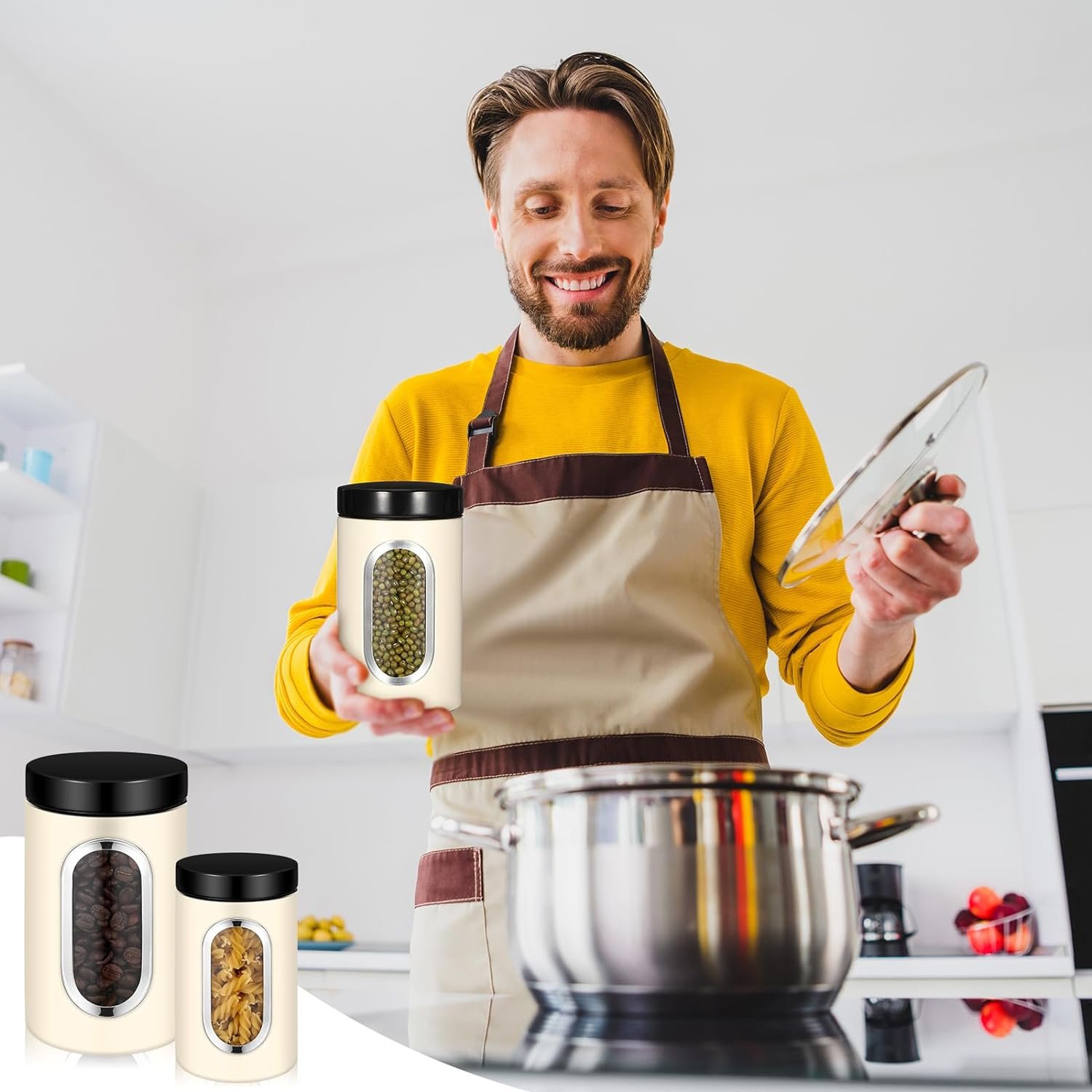 6 Pcs Coffee Jars Set Canisters for Kitchen Counter with See Through Window Kitchen Jars Sugar Container Fingerprint Resistance Kitchen Canisters Set(Black) 6 Pcs Coffee Jars Set Canisters for Kitchen Counter with See Through Window Kitchen Jars Sugar Container Fingerprint Resistance Kitchen Canisters Set(Black)