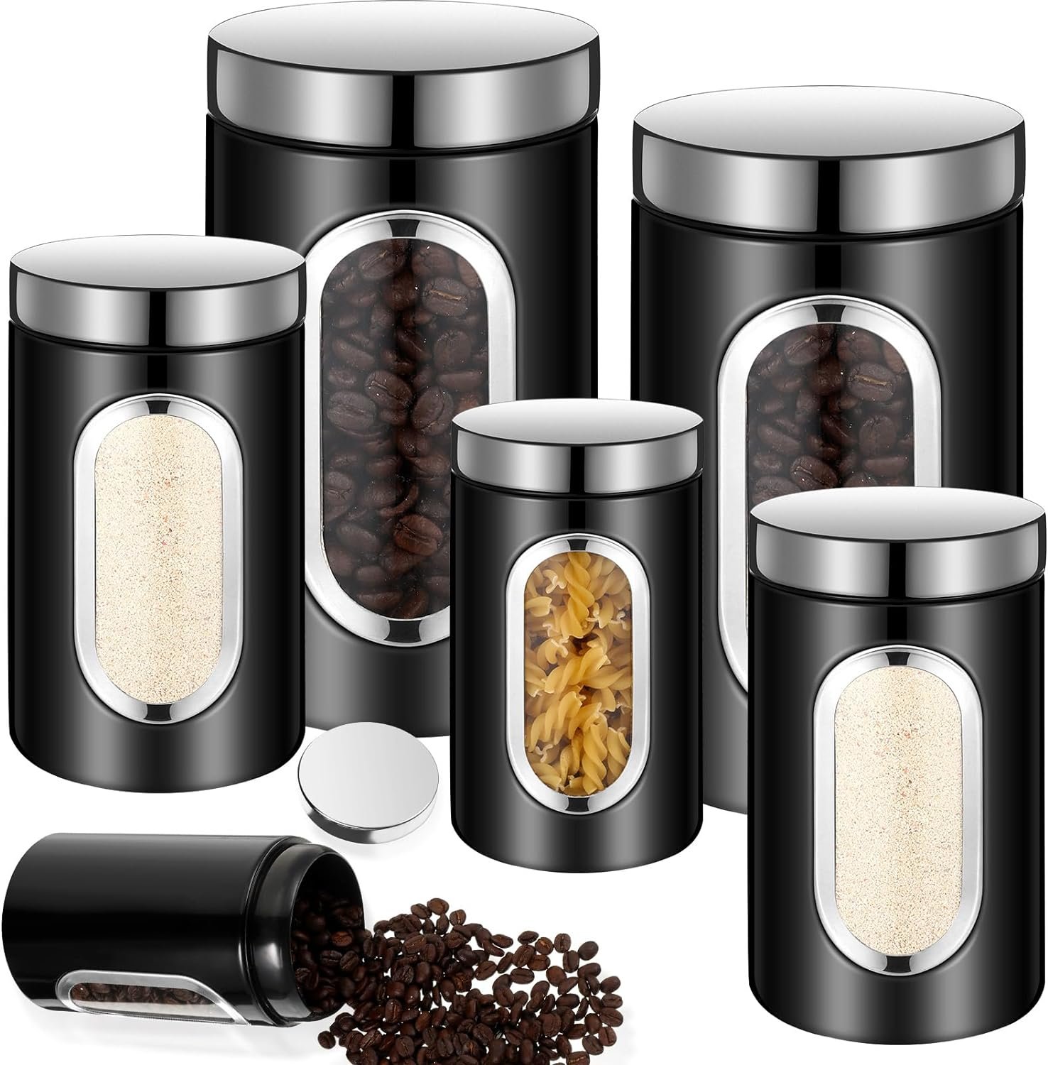 6 Pcs Coffee Jars Set Canisters for Kitchen Counter with See Through Window Kitchen Jars Sugar Container Fingerprint Resistance Kitchen Canisters Set(Black) 6 Pcs Coffee Jars Set Canisters for Kitchen Counter with See Through Window Kitchen Jars Sugar Container Fingerprint Resistance Kitchen Canisters Set(Black)