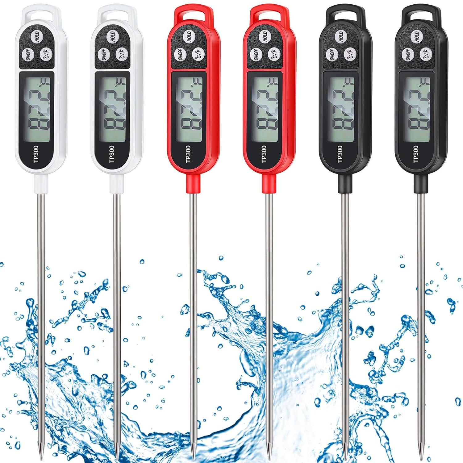 6 Pcs Instant Read Meat Thermometer with Long Probe 9.65 Inch Kitchen Cooking Food Candy Thermometer Waterproof Digital Thermometer for BBQ Water Milk Yogurt Liquid Cooking (Black, White, Red) 6 Pcs Instant Read Meat Thermometer with Long Probe 9.65 Inch Kitchen Cooking Food Candy Thermometer Waterproof Digital Thermometer for BBQ Water Milk Yogurt Liquid Cooking (Black, White, Red)