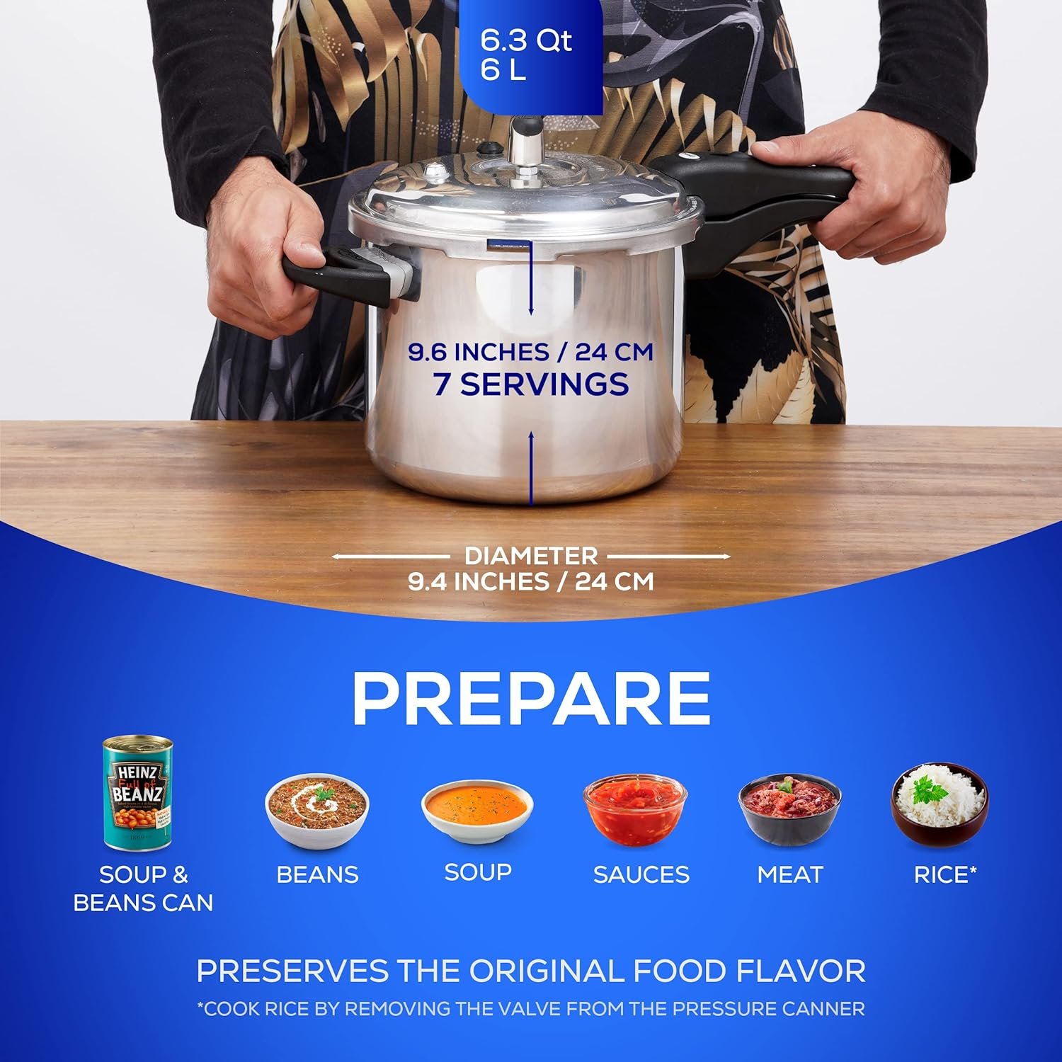 6.3 Quart / 6 Liter Anti-Rust Ultra Pressure Cooker, Aluminum Pressure Cooker for 7 Servings, Pressure Cooker for Canning, Even Heat Distribution, Diameter 9.4 inches, Height 9.6 inches